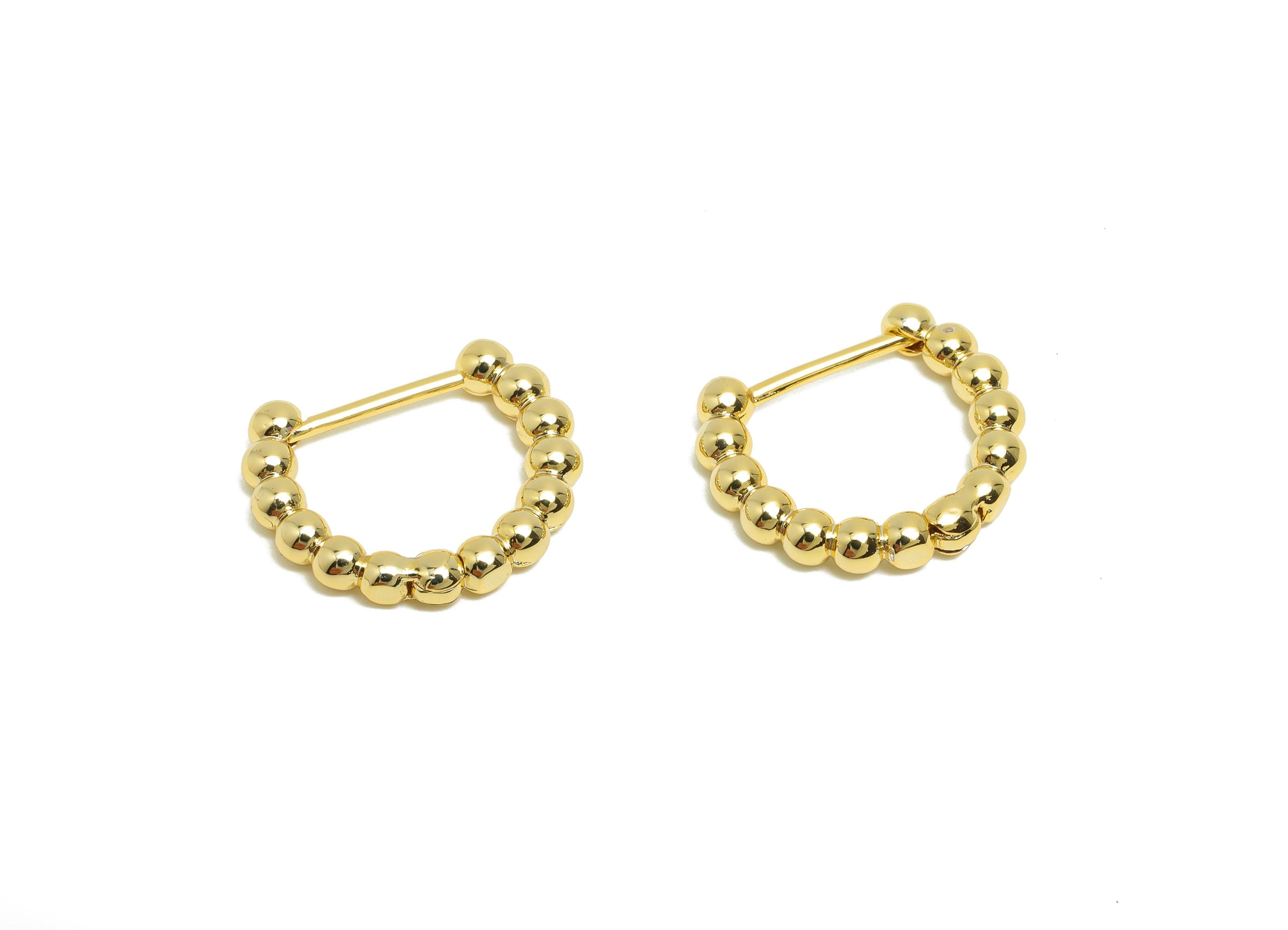 Brass Beads Hoop Ear - Gold Ball Huggie Earring for Girl's - Circle Daily Wear Earring - 18K Real Gold Plated - 17.4x15.1x2.92mm - RGP8546 - DOMEDBAZAAR