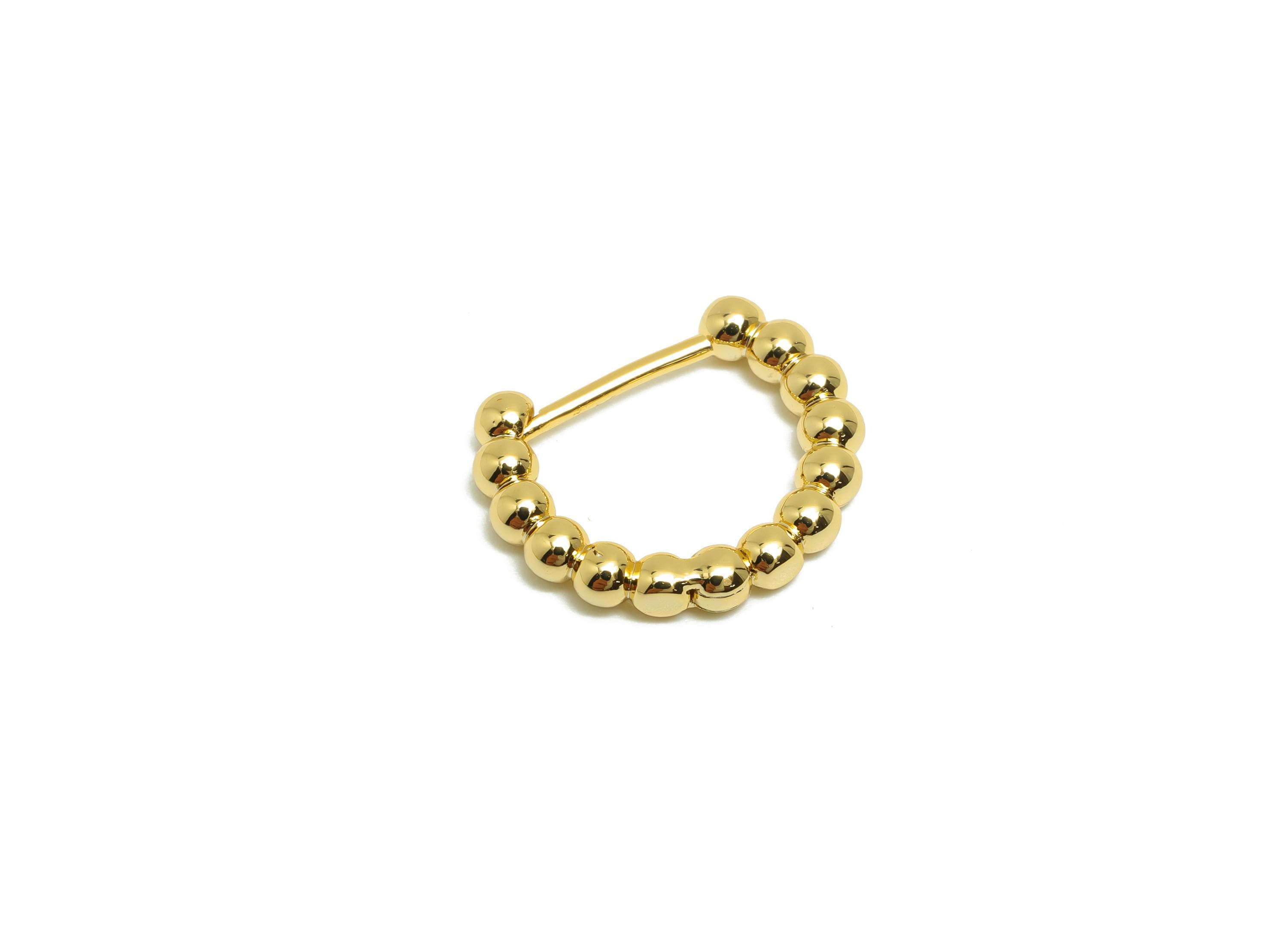 Brass Beads Hoop Ear - Gold Ball Huggie Earring for Girl's - Circle Daily Wear Earring - 18K Real Gold Plated - 17.4x15.1x2.92mm - RGP8546 - DOMEDBAZAAR