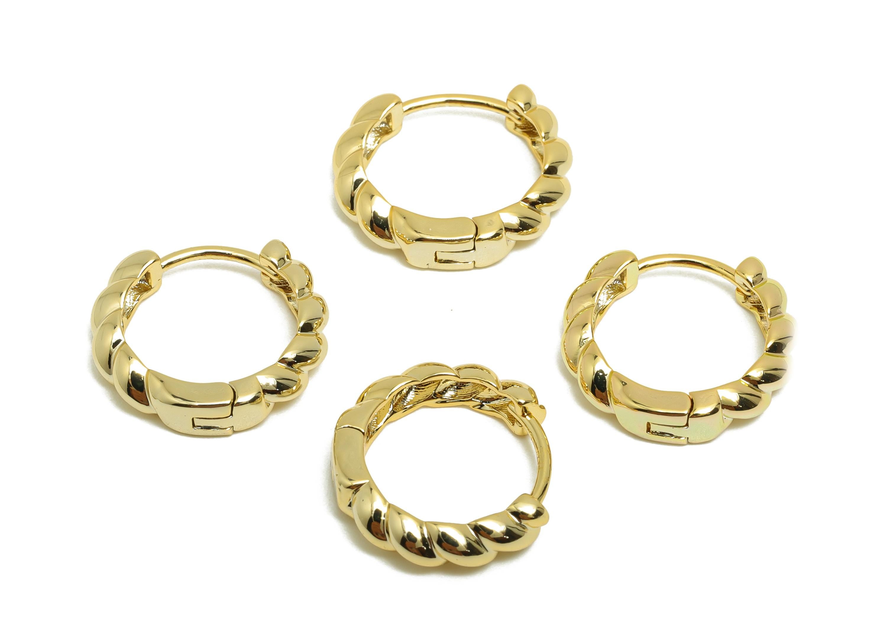 Brass Twisted Hoop Ear - Gold Huggie Earring for Girl's - Twisted Circle Daily Wear Earring - 18K Real Gold Plated -16.6x15.3x3.9mm- RGP8547 - DOMEDBAZAAR