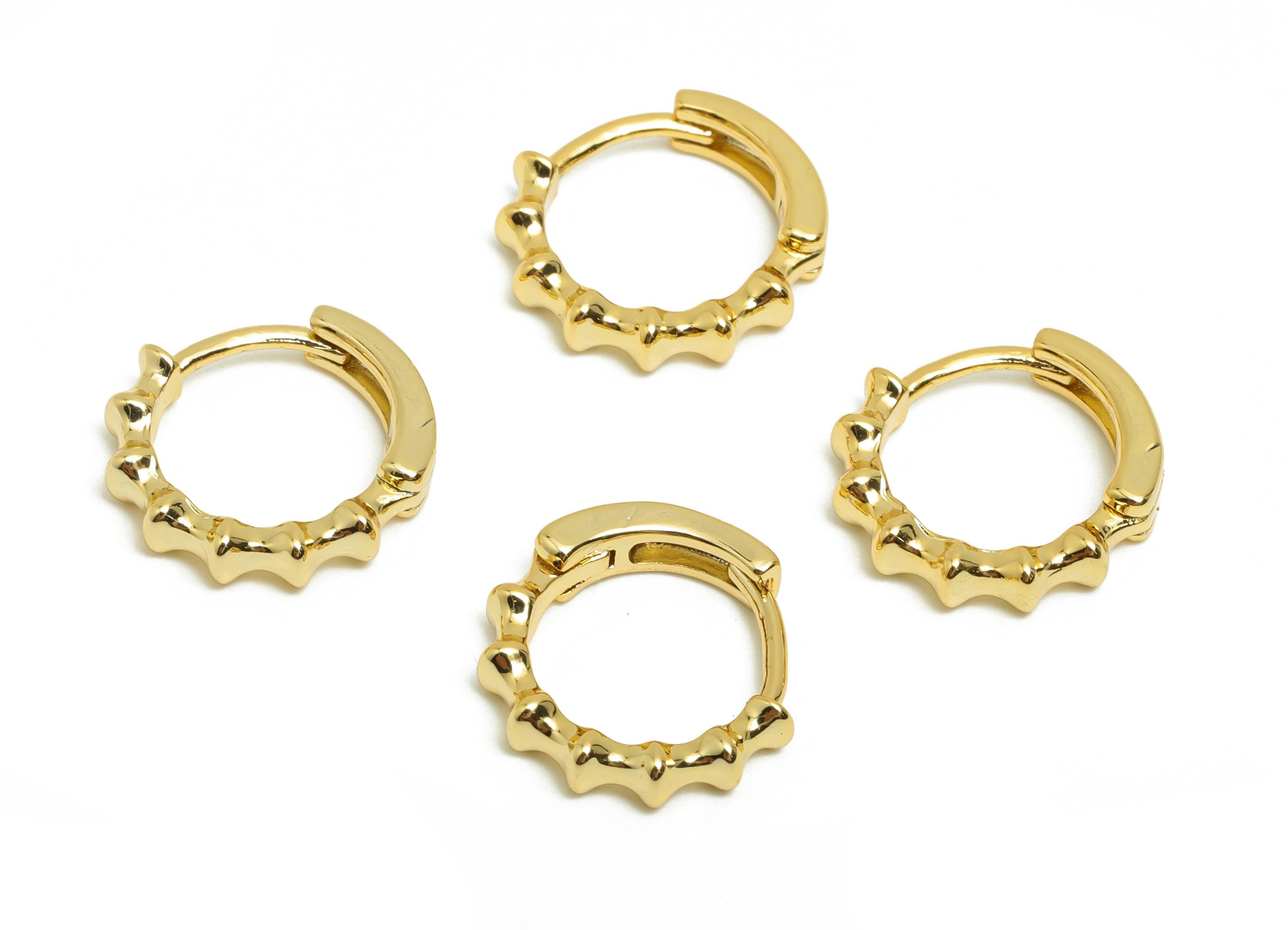 Brass Bamboo Hoop Earring - Gold Huggie Earring for Girls - Circle Daily Wear Earring Clasp - 18K Real Gold Plated -13.2x12.6x2.95mm-RGP8549 - DOMEDBAZAAR