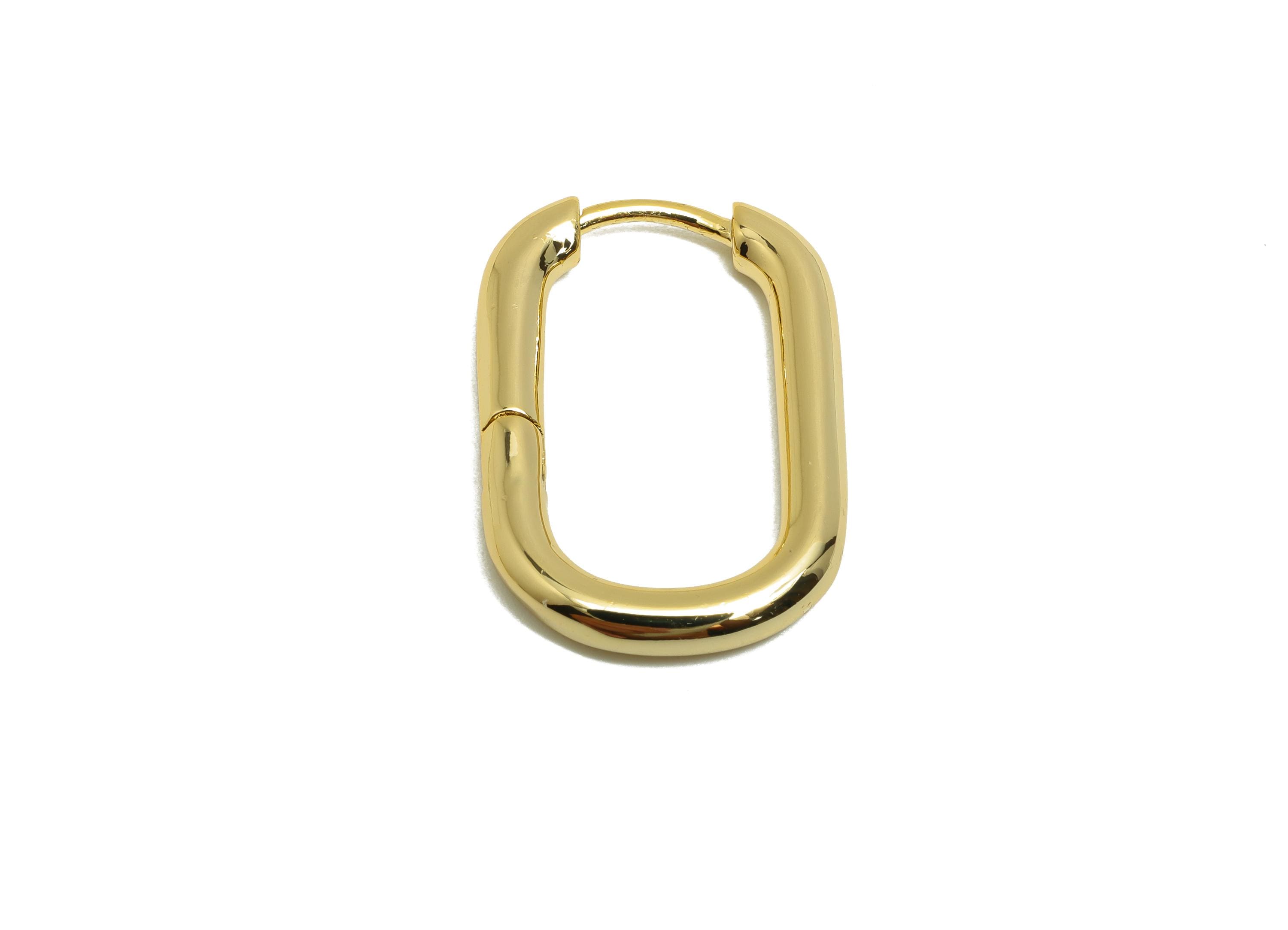 Brass Rectangle Hoop Earring - Gold Huggie Earring for Women - Thick Daily Wear Earring - 18K Real Gold Plating - 24.5x18x3.1mm - RGP8550 - DOMEDBAZAAR