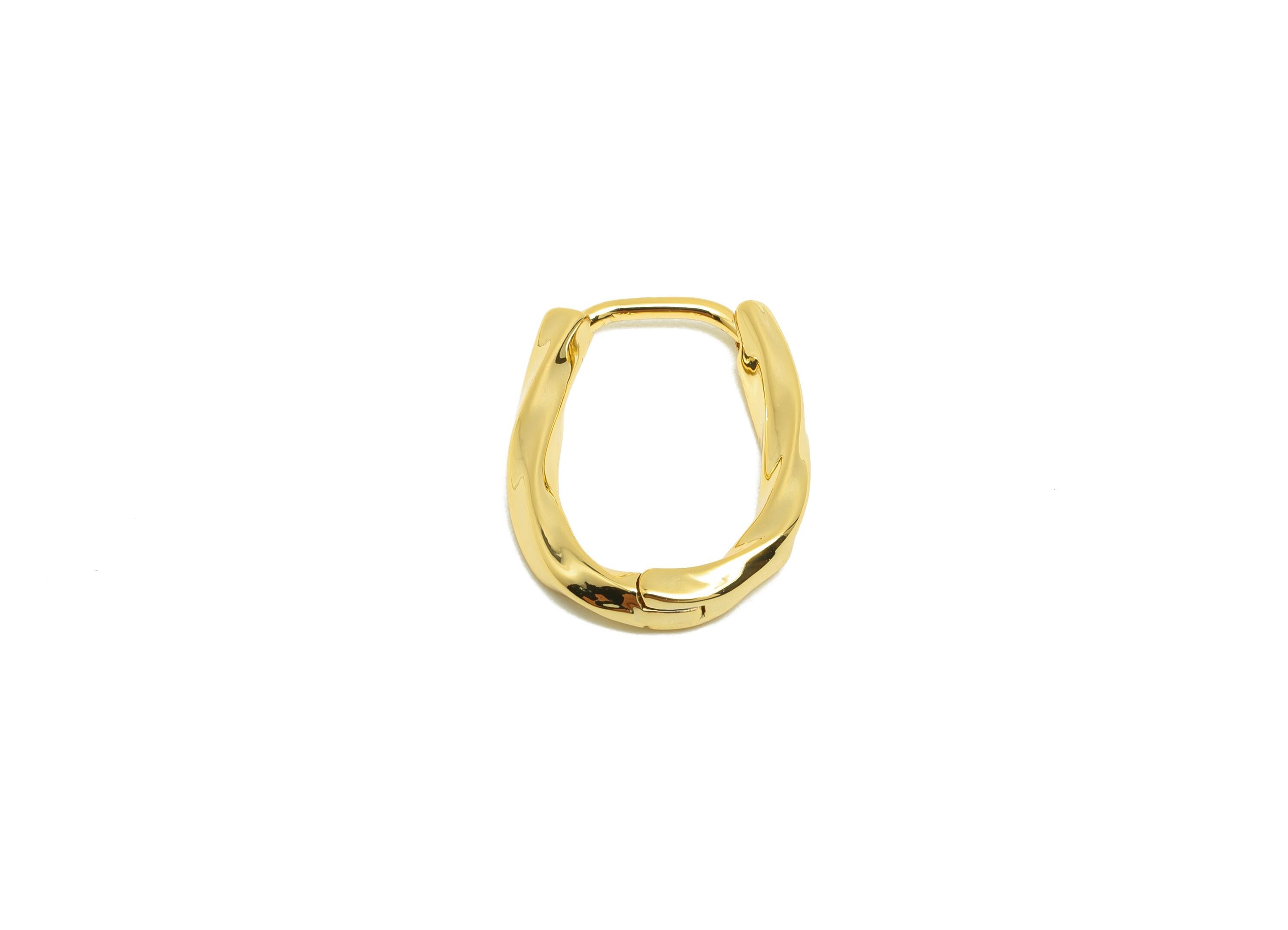 Brass Twisted Hoop Earring - Gold Huggie Earring for Girl's - Wave Oval Daily Wear Earring - 18K Real Gold Plated -17.6x13.6x2.43mm- RGP8551 - DOMEDBAZAAR