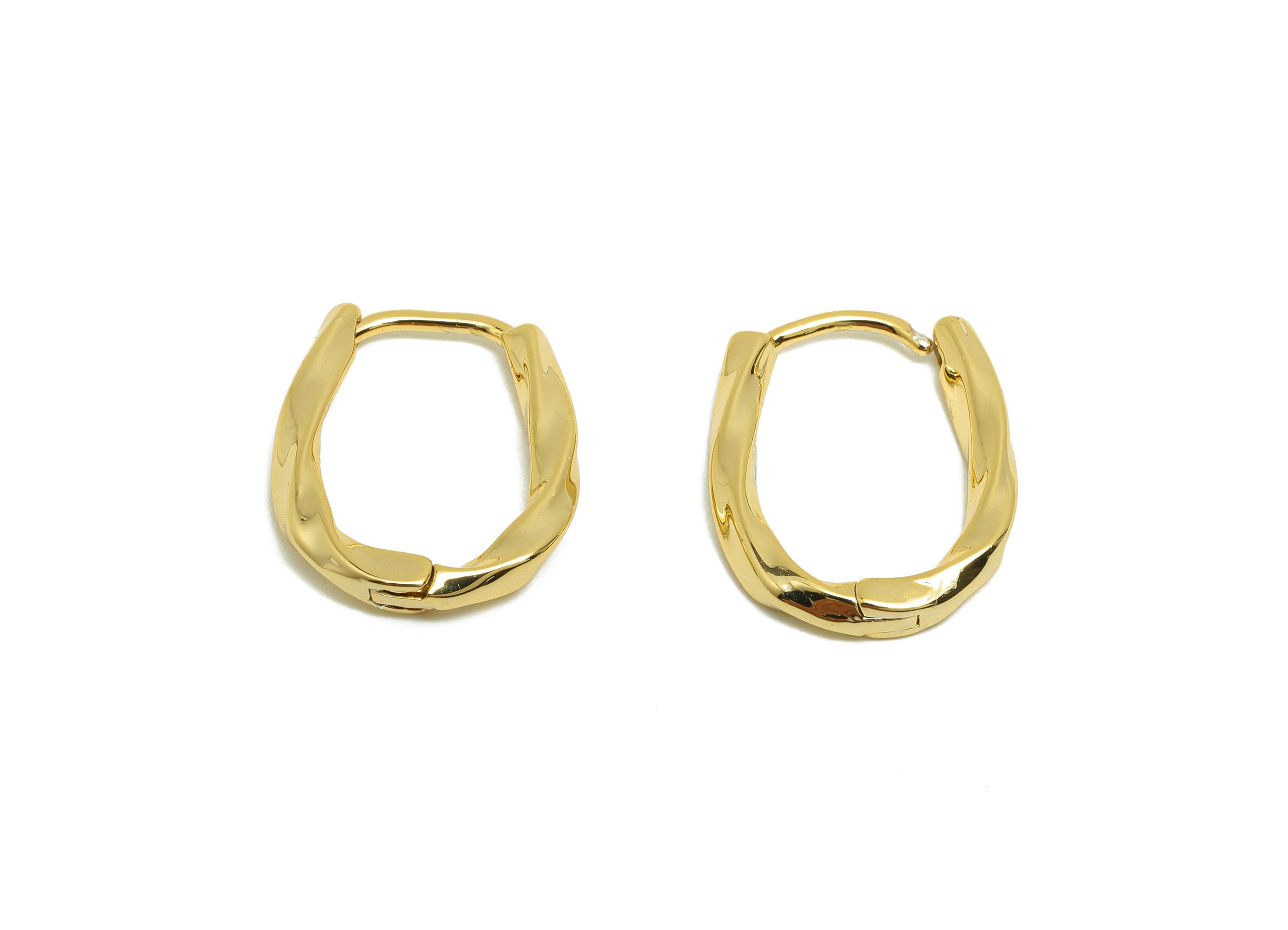 Brass Twisted Hoop Earring - Gold Huggie Earring for Girl's - Wave Oval Daily Wear Earring - 18K Real Gold Plated -17.6x13.6x2.43mm- RGP8551 - DOMEDBAZAAR