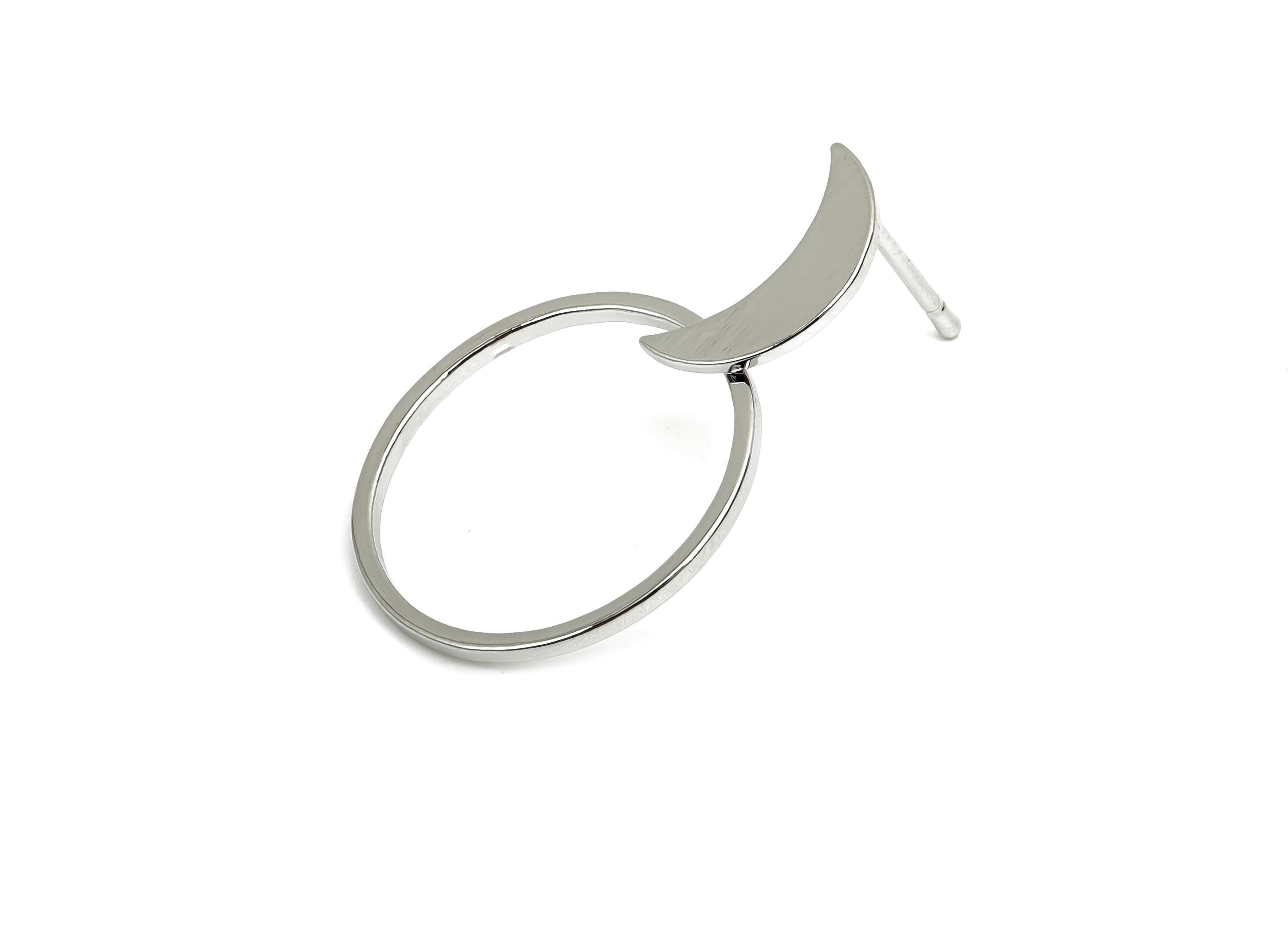 Brass Crescent Earring Post - Brass Round Earring Post - Brass Moon Earring Post - 18K Real White Gold Plating - 29.61x19.8x0.8mm - RGP8045 - DOMEDBAZAAR