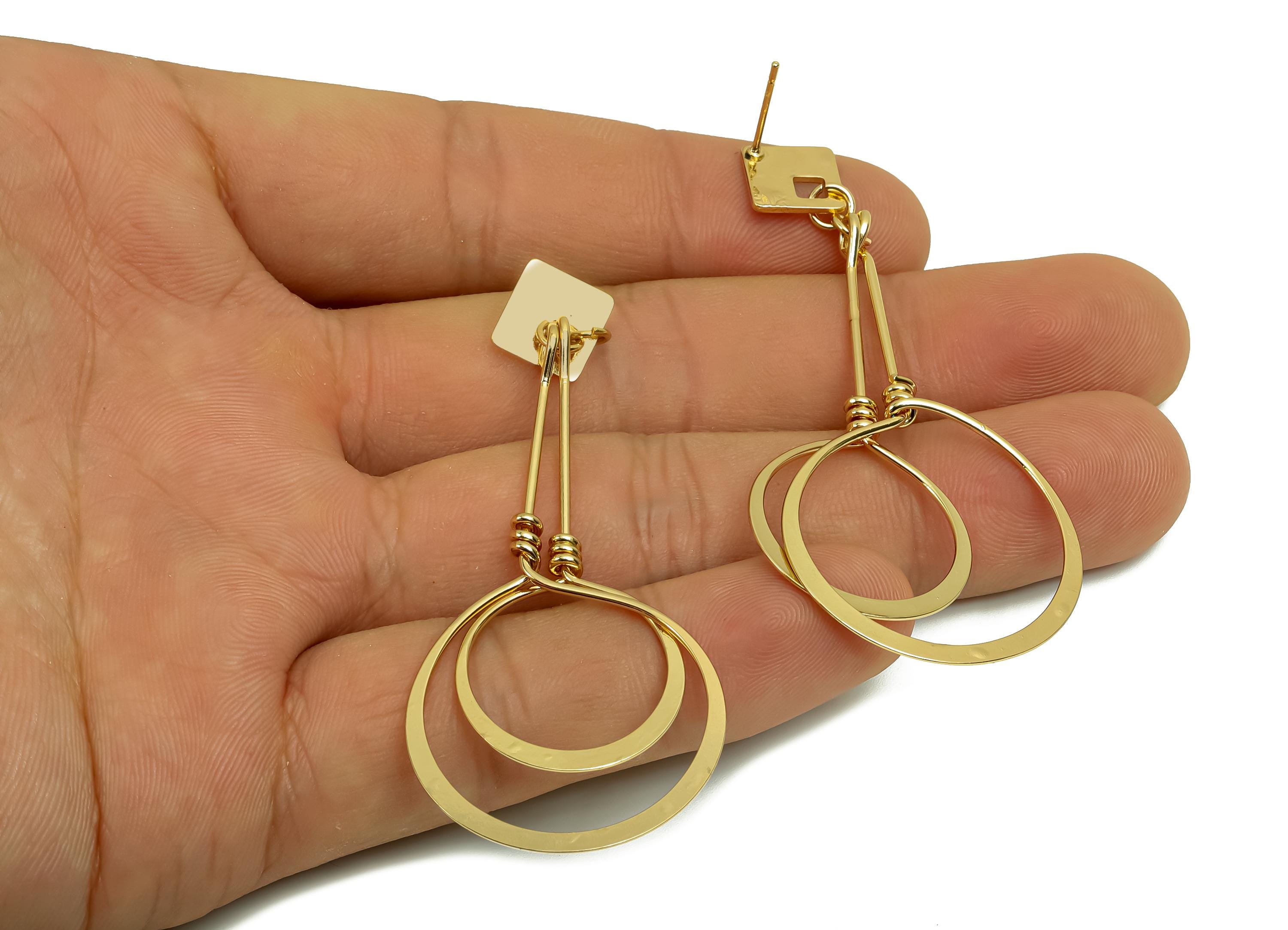 Brass Hammered Earring Post - Brass Square Earring Post - Brass Dangle Earring Post - 18K Real Gold Plating - 69x29x0.84mm - RGP8031 - DOMEDBAZAAR