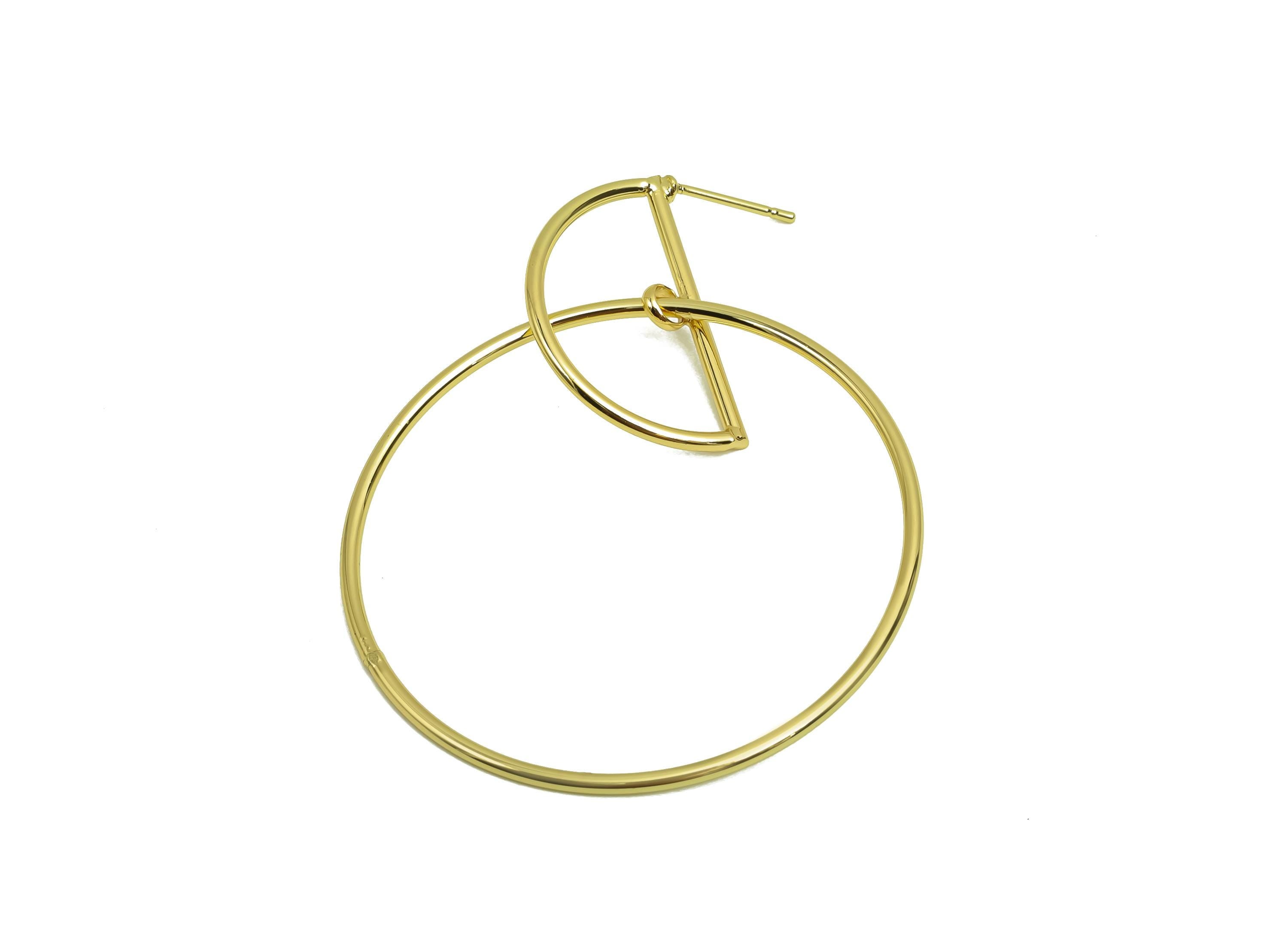 Interlocking Geometry Dangle Earring - Brass Half Moon Earring Stud - Brass Circle Earring Post - 18K Real Gold Plating - 58x44x2mm -RGP8020 - DOMEDBAZAAR