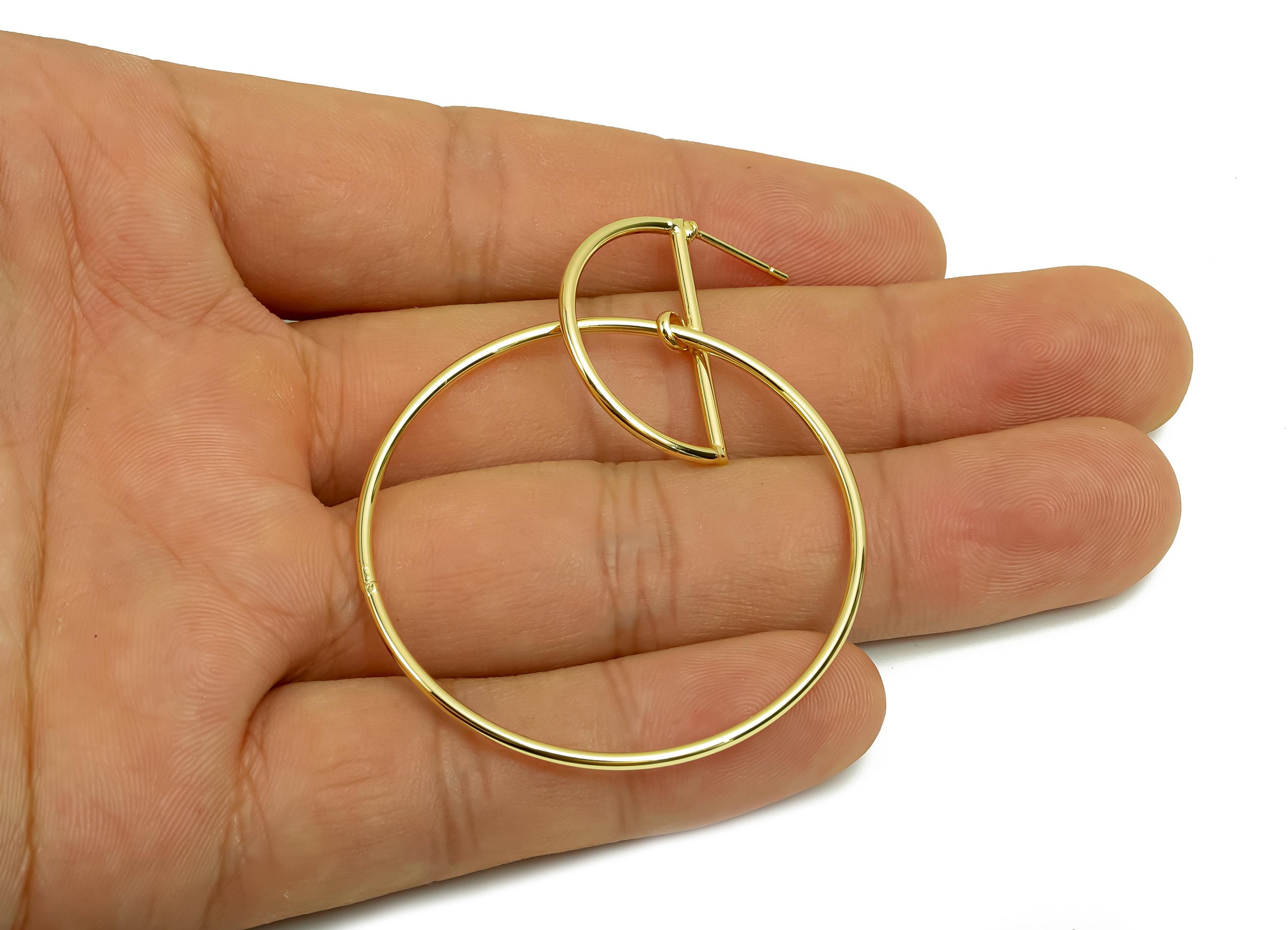 Interlocking Geometry Dangle Earring - Brass Half Moon Earring Stud - Brass Circle Earring Post - 18K Real Gold Plating - 58x44x2mm -RGP8020 - DOMEDBAZAAR