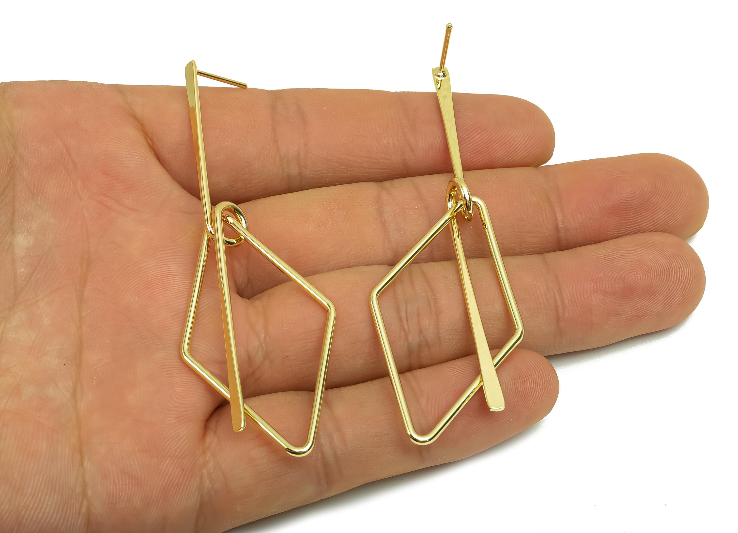 Brass Hammered Earring Post - Brass Diamond Earring Post - Brass Rhombic Earring Post - 18K Real Gold Plating - 81x24x0.7mm - RGP8026 - DOMEDBAZAAR