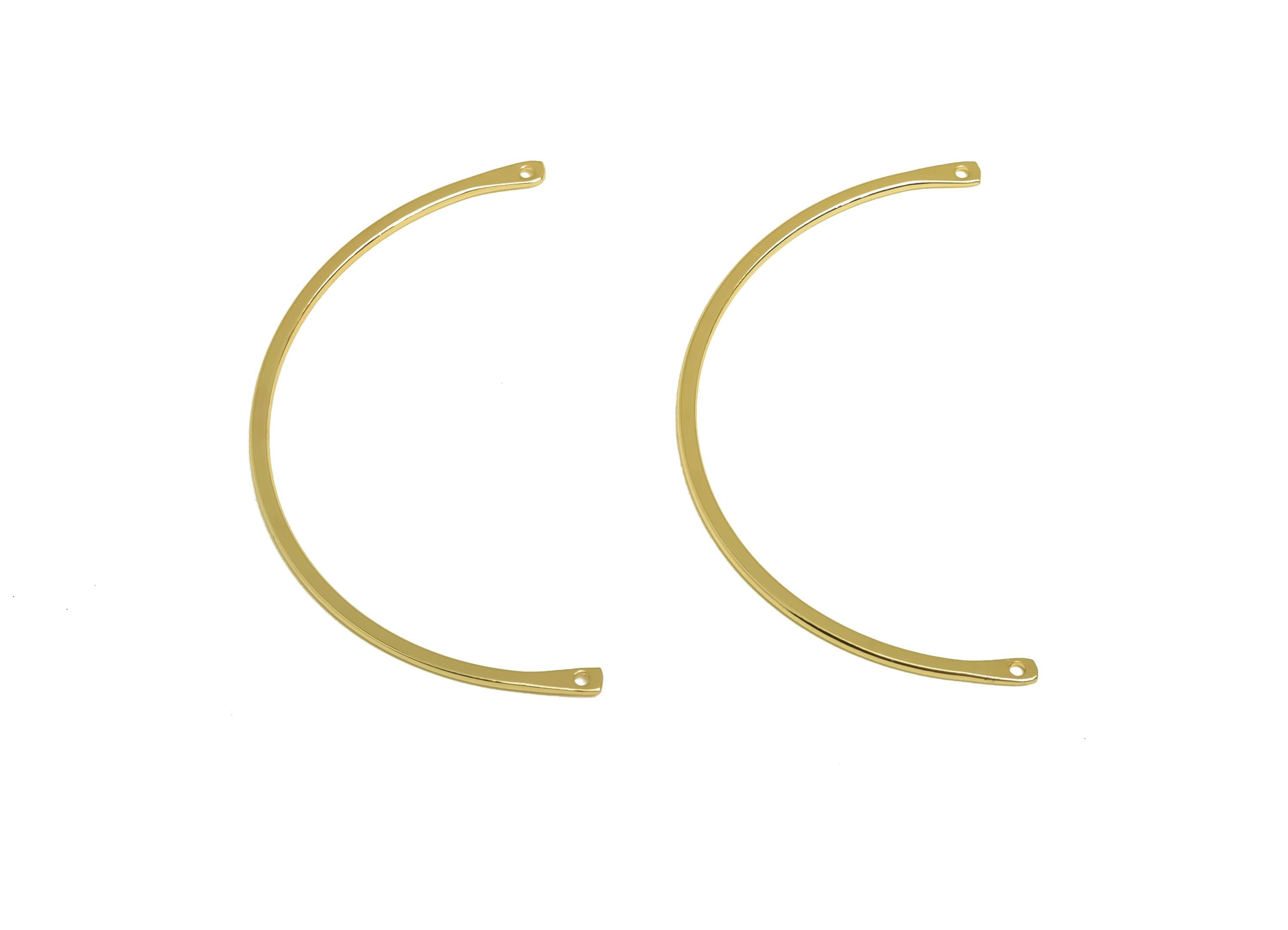 Brass Semicircle Connector - Gold Curved Bar Half Circle Charm - Necklace Connector - 18K Real Gold Plating - 49.3x25.38x0.79mm - RGP7925 - DOMEDBAZAAR