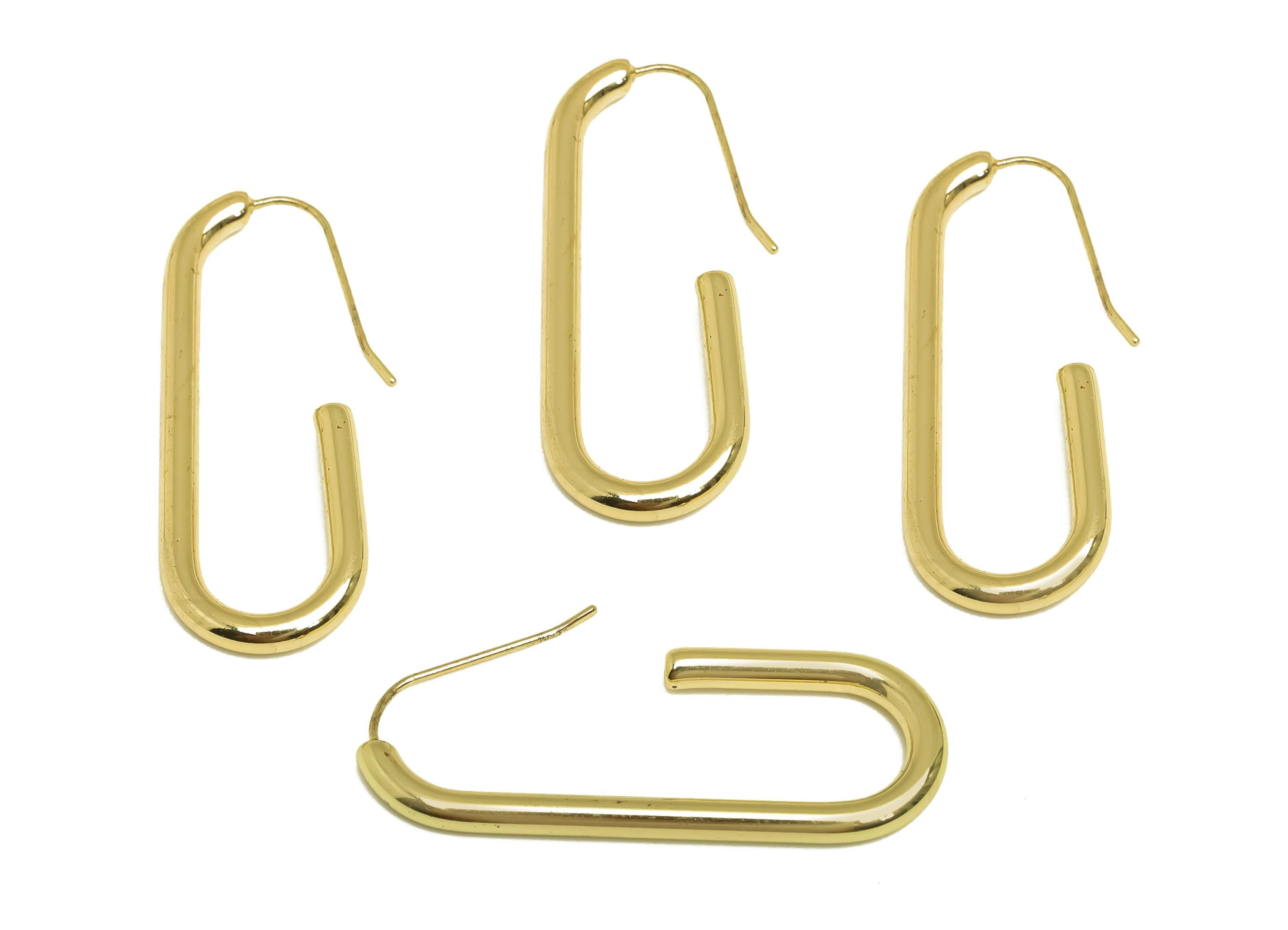 Brass Rectangle Earring Wire - Gold Open Rectangle Hoop Earring Wire - Rectangle Ear Wire - 18K Real Gold Plated -42.83x15.9x2.74mm- RGP7929 - DOMEDBAZAAR