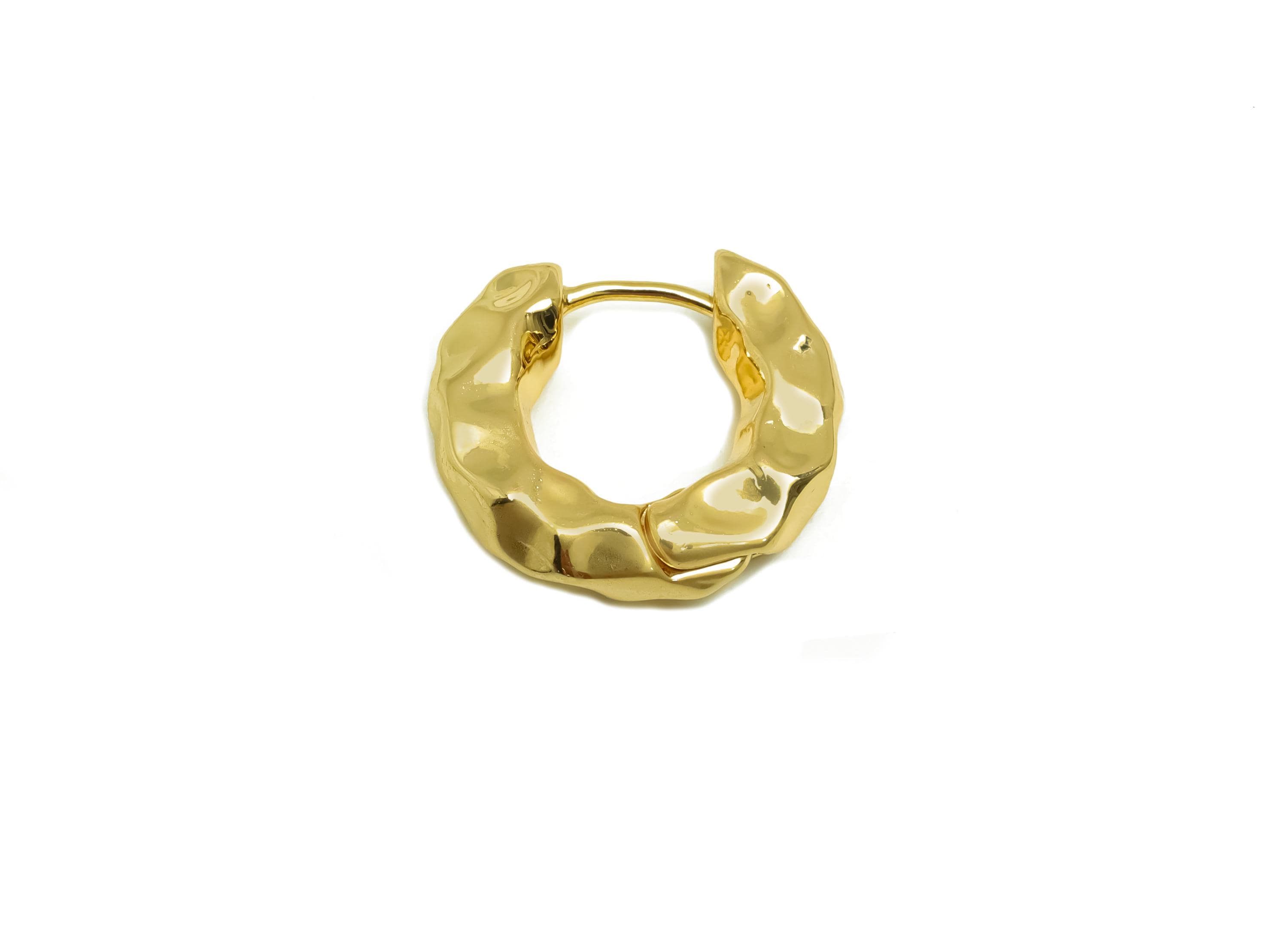 Brass Circle Huggie Earring - Gold Hammered Hoop Earrings - Thick Hammered Huggie Clasp - 18K Real Gold Plated -16.27x17.54x4.53mm - RGP7930 - DOMEDBAZAAR