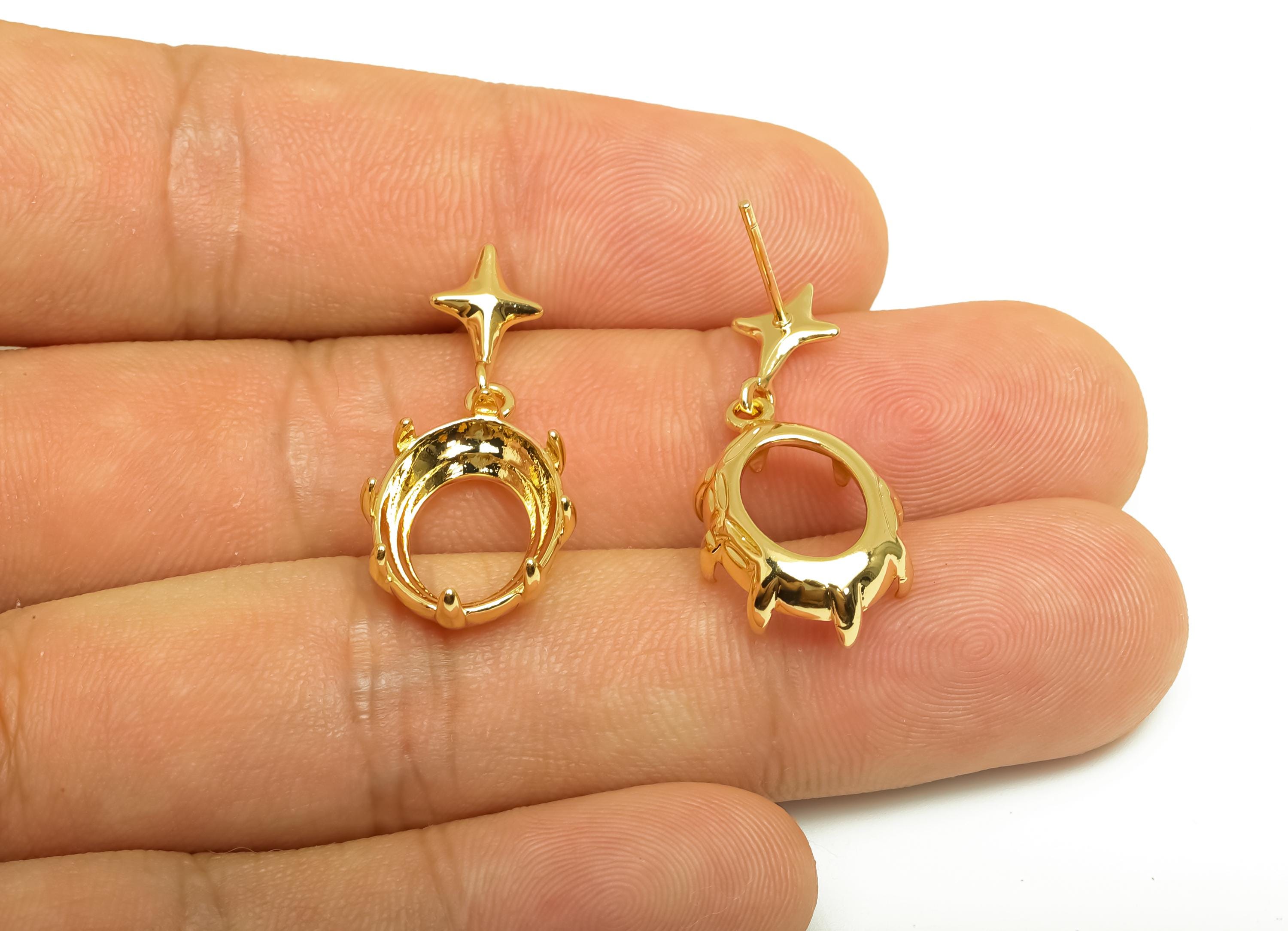 Brass Dangle Earring Setting - Star Oval Hanging Earring Post - Gold Oval Earring Setting - 18K Real Gold Plated - 29x13.69x1.23mm - RGP7931 - DOMEDBAZAAR