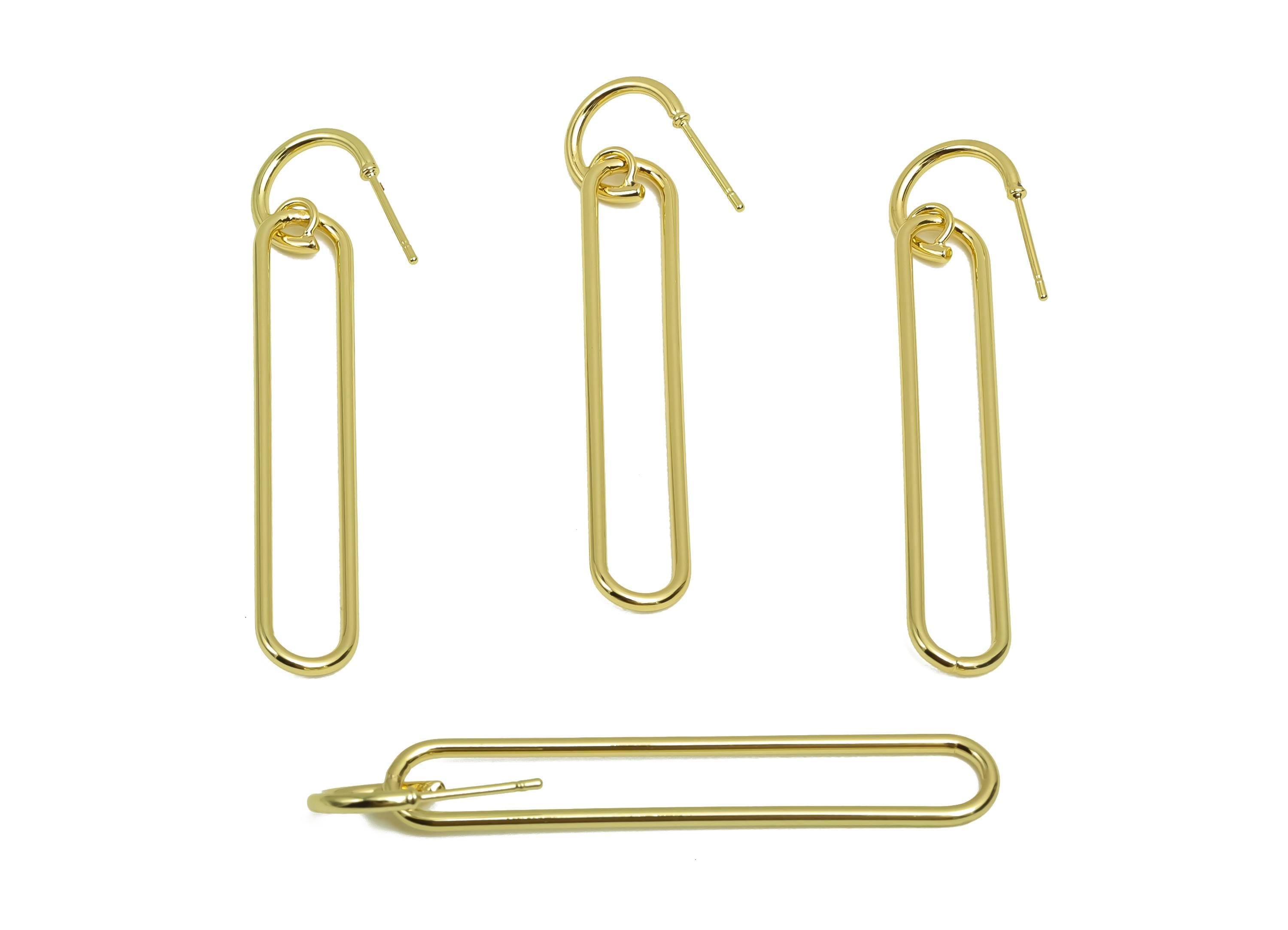 Brass Hoop Earring Post - Brass Oval Rectangel Earring Post - Brass Geometry Earring Post - 18K Real Gold Plating - 57.2x8x1.51mm - RGP8018 - DOMEDBAZAAR