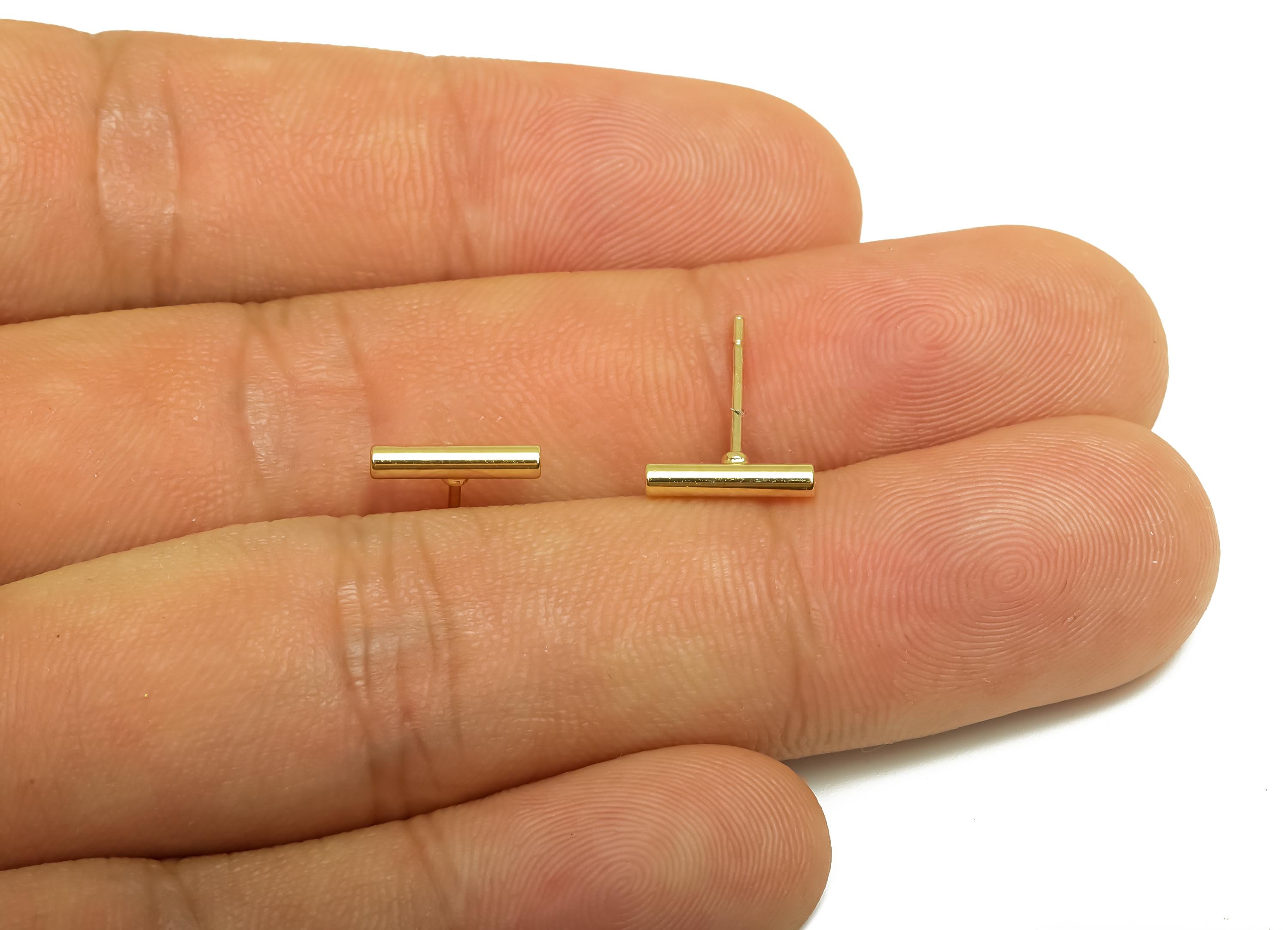 Brass Bar Earring Stud - Minimalist Mini Bar Earring Post - Gold Cylinder Bar Earring - 18K Real Gold Plating - 9.85x1.81x1.81mm - RGP7939 - DOMEDBAZAAR