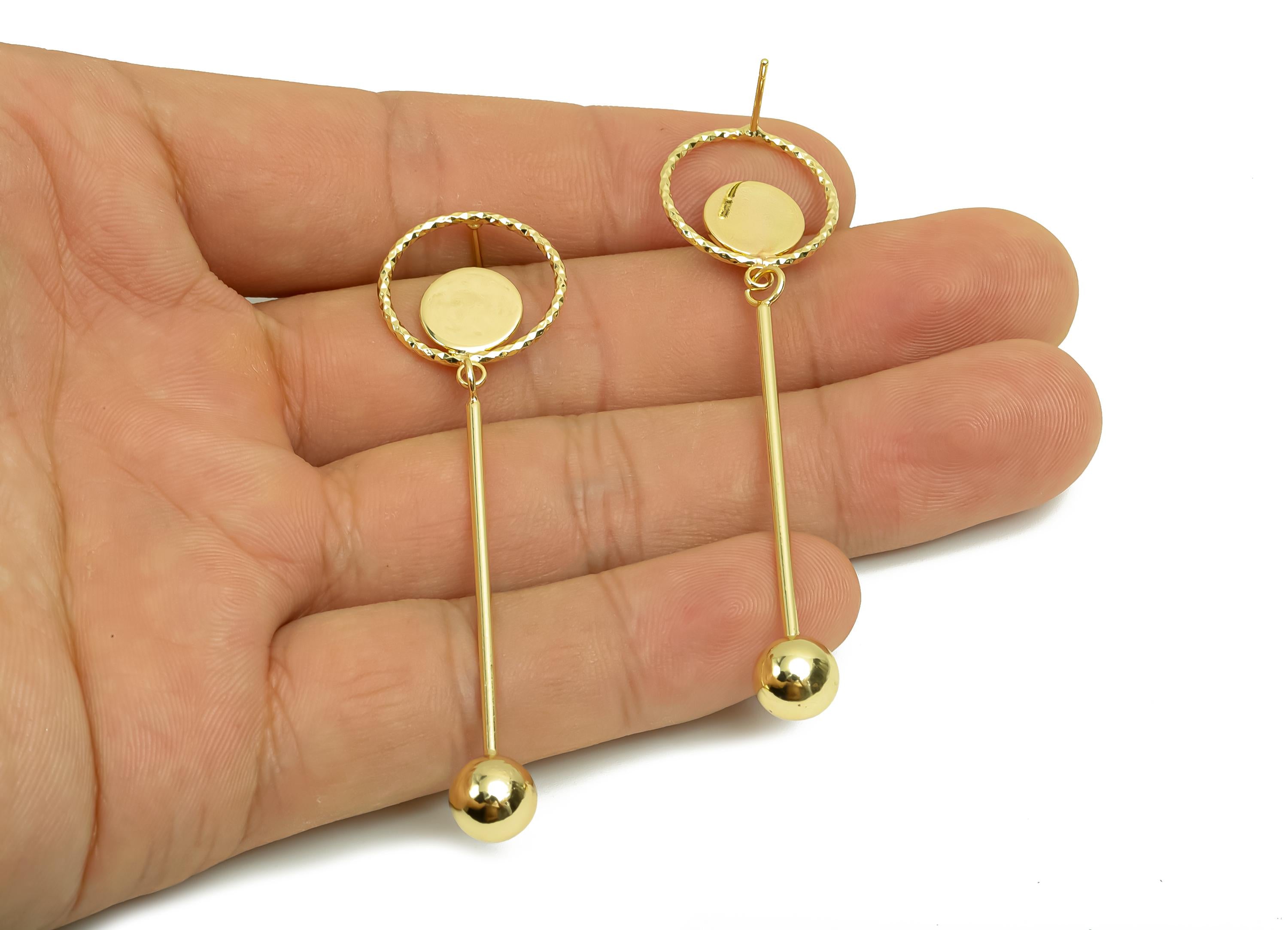 Brass Ball Dangle Wire Earring Post - Brass Textured Stick Earring Post - Ball Earring Post - 18K Real Gold Plating - 70x17x1mm - RGP8027 - DOMEDBAZAAR