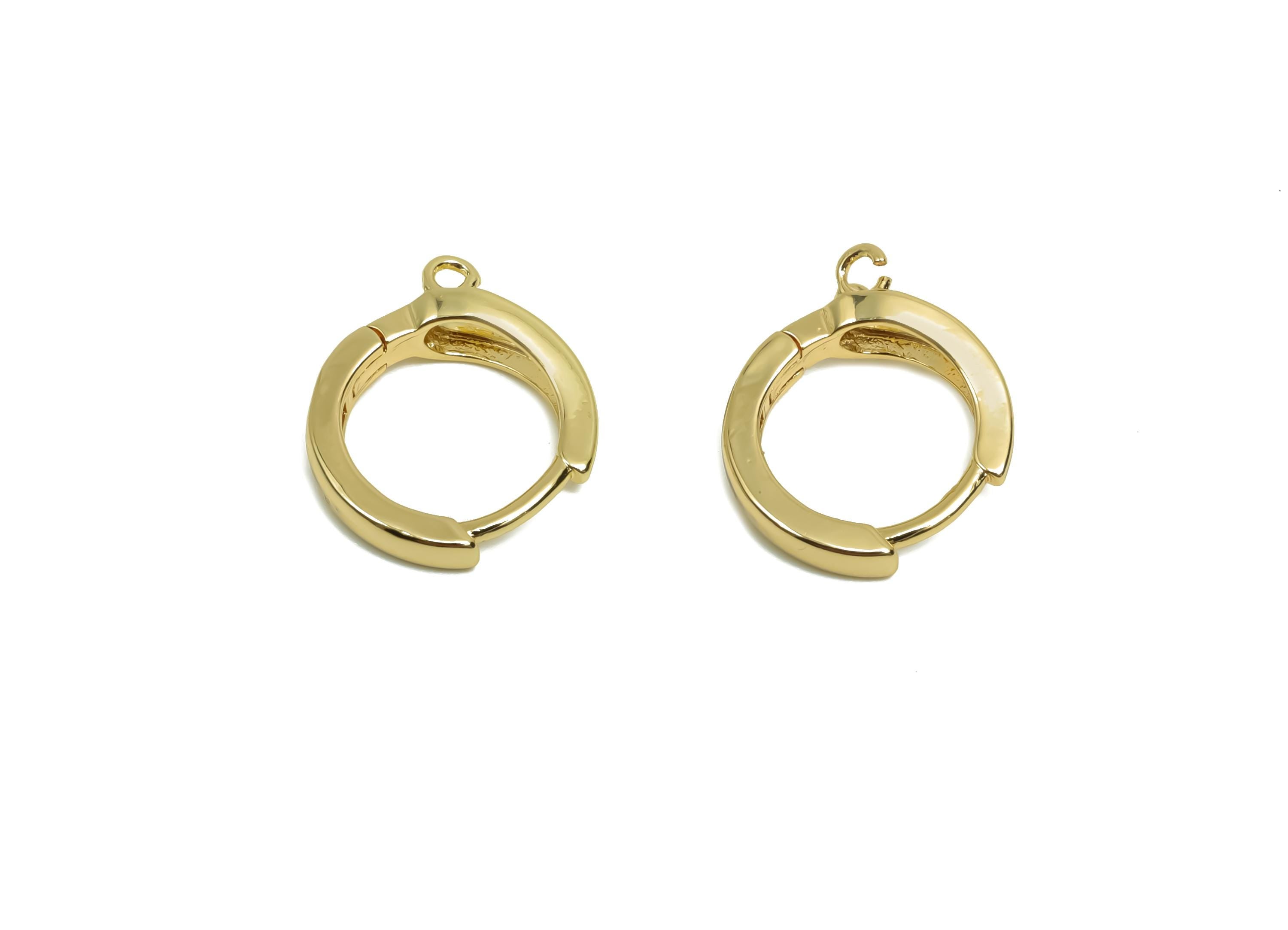 Brass Round Hoop Earring - Brass Huggie Hoop Earring - Brass Clasp Hoop Earring With Loop - 18K Real Gold Plating - 16.16x12x1mm- RGP8123 - DOMEDBAZAAR
