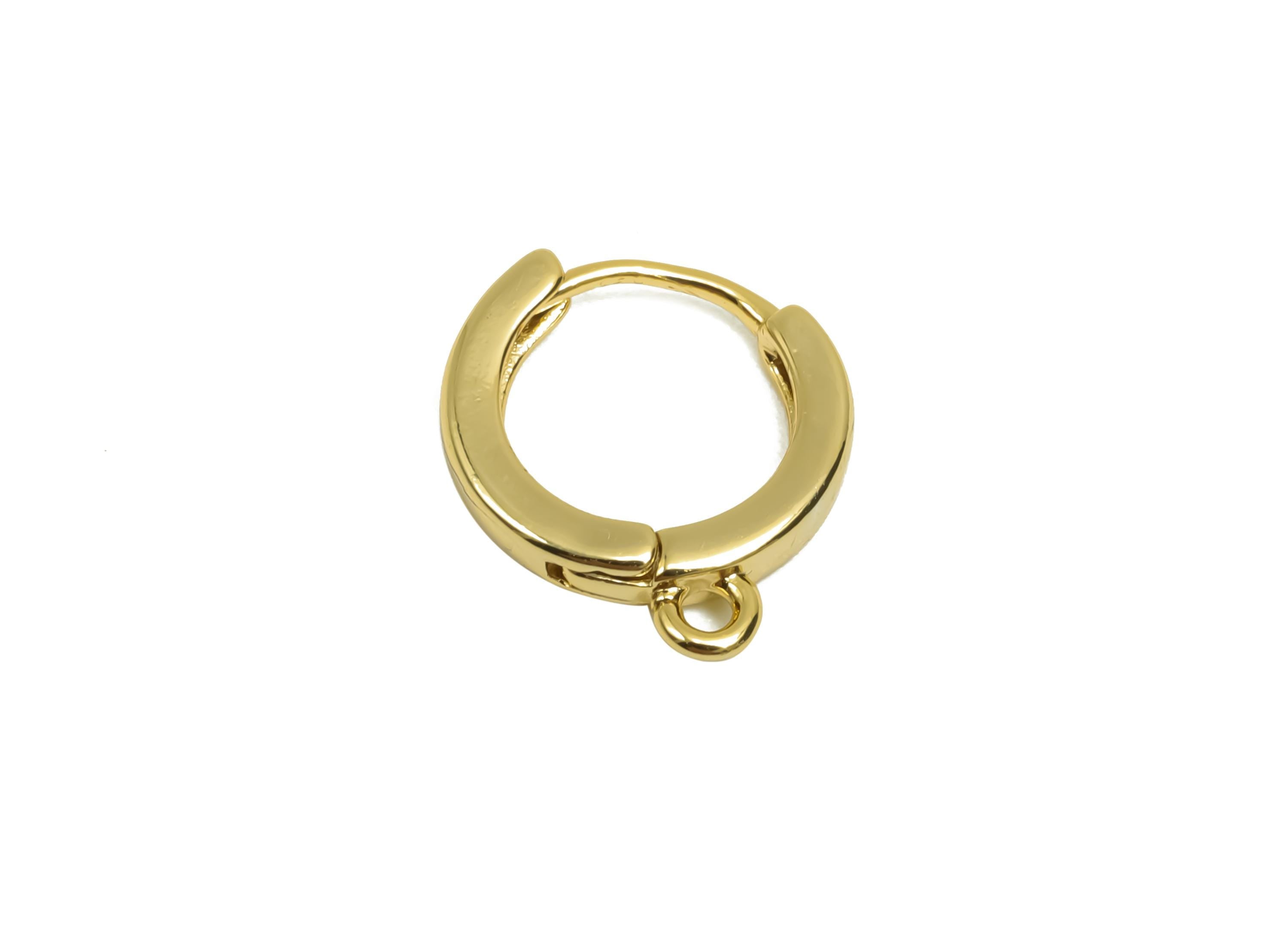 Brass Round Hoop Earring - Brass Huggie Hoop Earring - Brass Mini Hoop Earring With Loop - 18K Real Gold Plating -13.8x11.7x1mm - RGP8119 - DOMEDBAZAAR