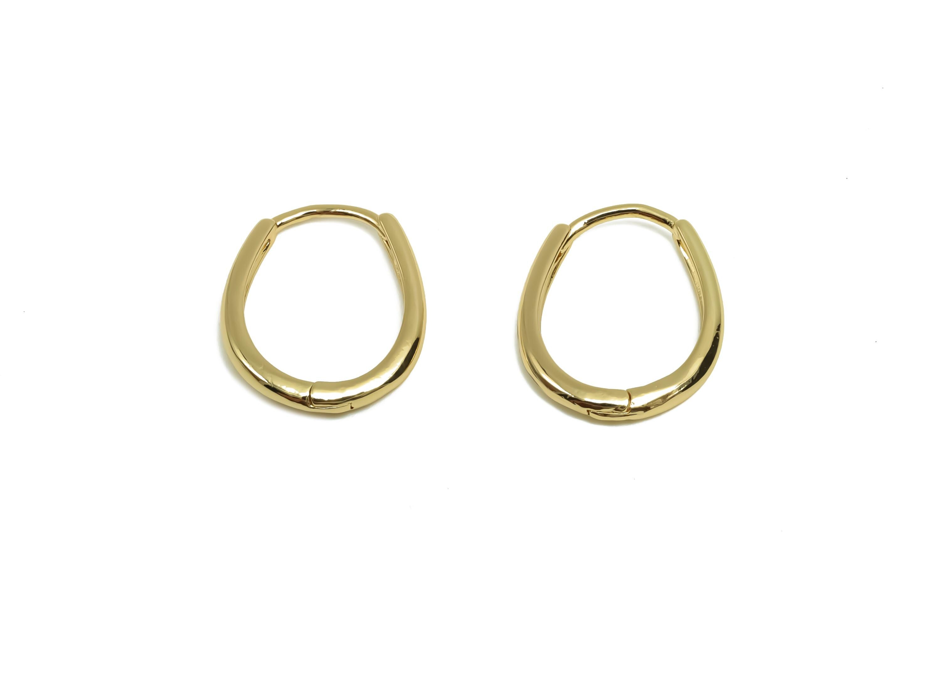 Brass Oval Hoop Earring - Brass Huggie Hoop Earring - Brass Geometry Clasp Hoop Earring - 18K Real Gold Plating - 19x15.7x2.17mm- RGP8114 - DOMEDBAZAAR