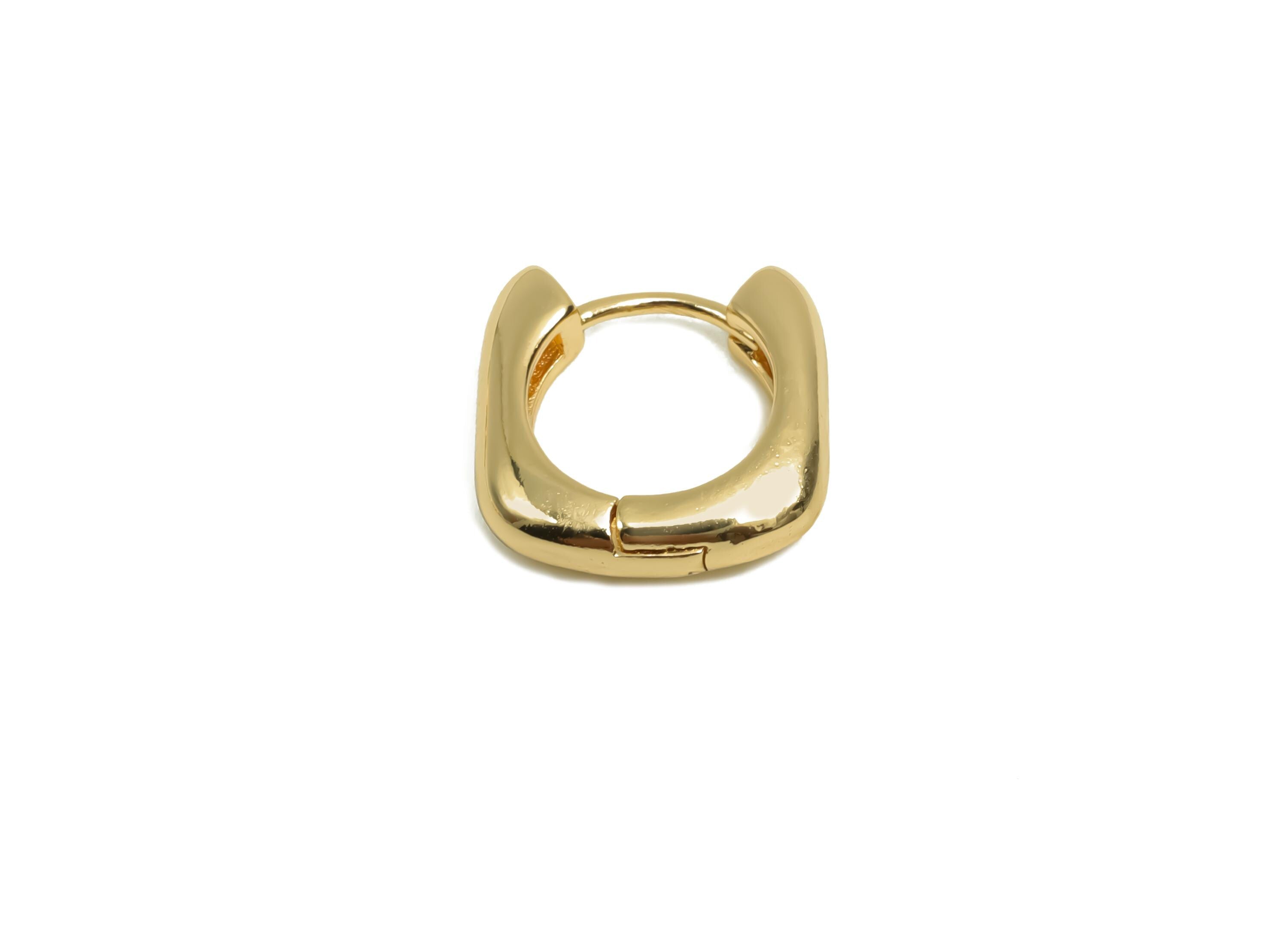 Brass Square Hoop Earring - Brass Huggie Hoop Earring - Brass Geometry Clasp Hoop Earring - 18K Real Gold Plating - 11.48x11x2mm - RGP8113 - DOMEDBAZAAR