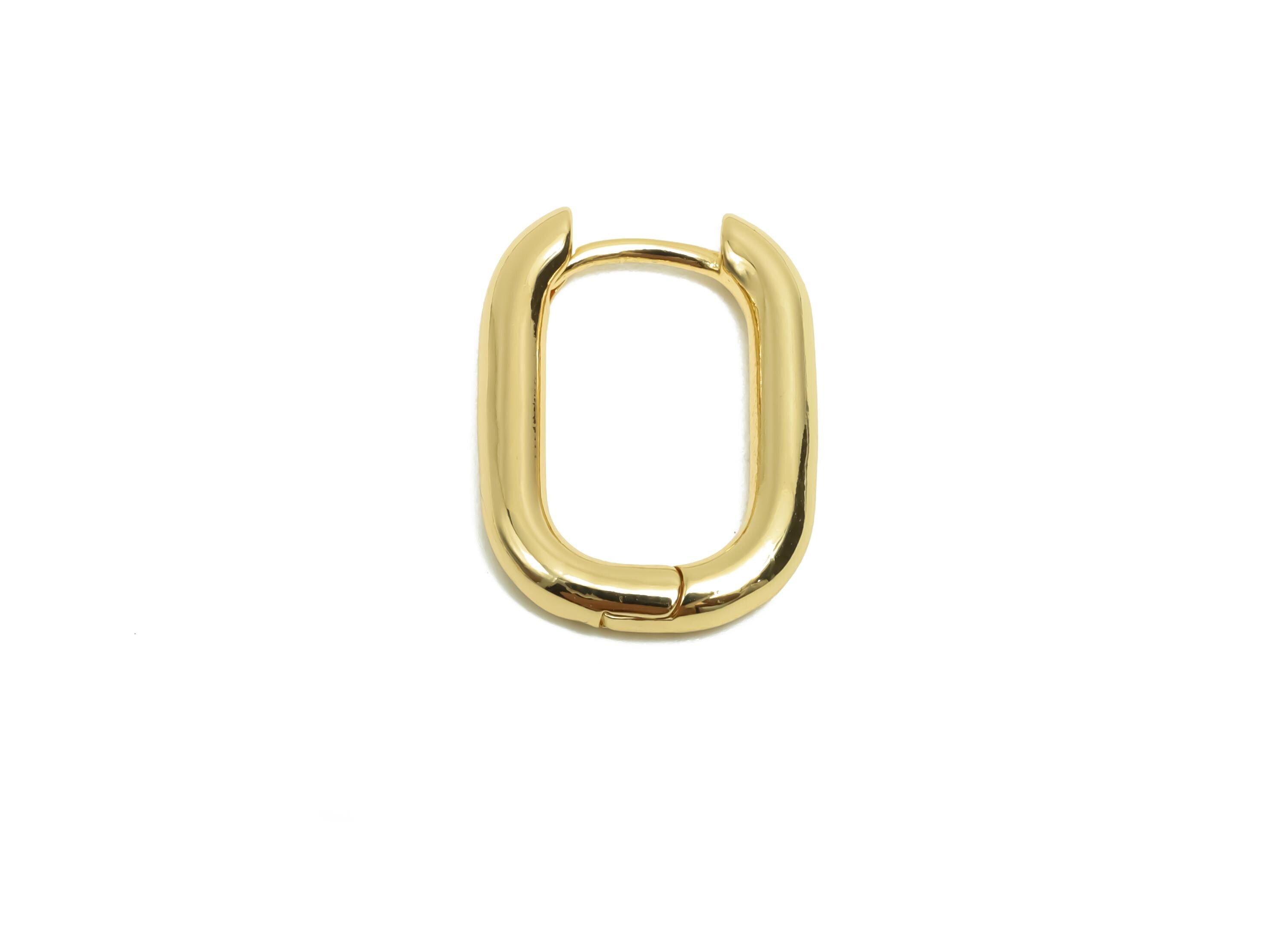 Brass Rectangle Hoop Earring - Brass Huggie Hoop Earring - Oval Rectangle Clasp Hoop Earring - 18K Real Gold Plating - 21x14.9x2mm - RGP8118 - DOMEDBAZAAR