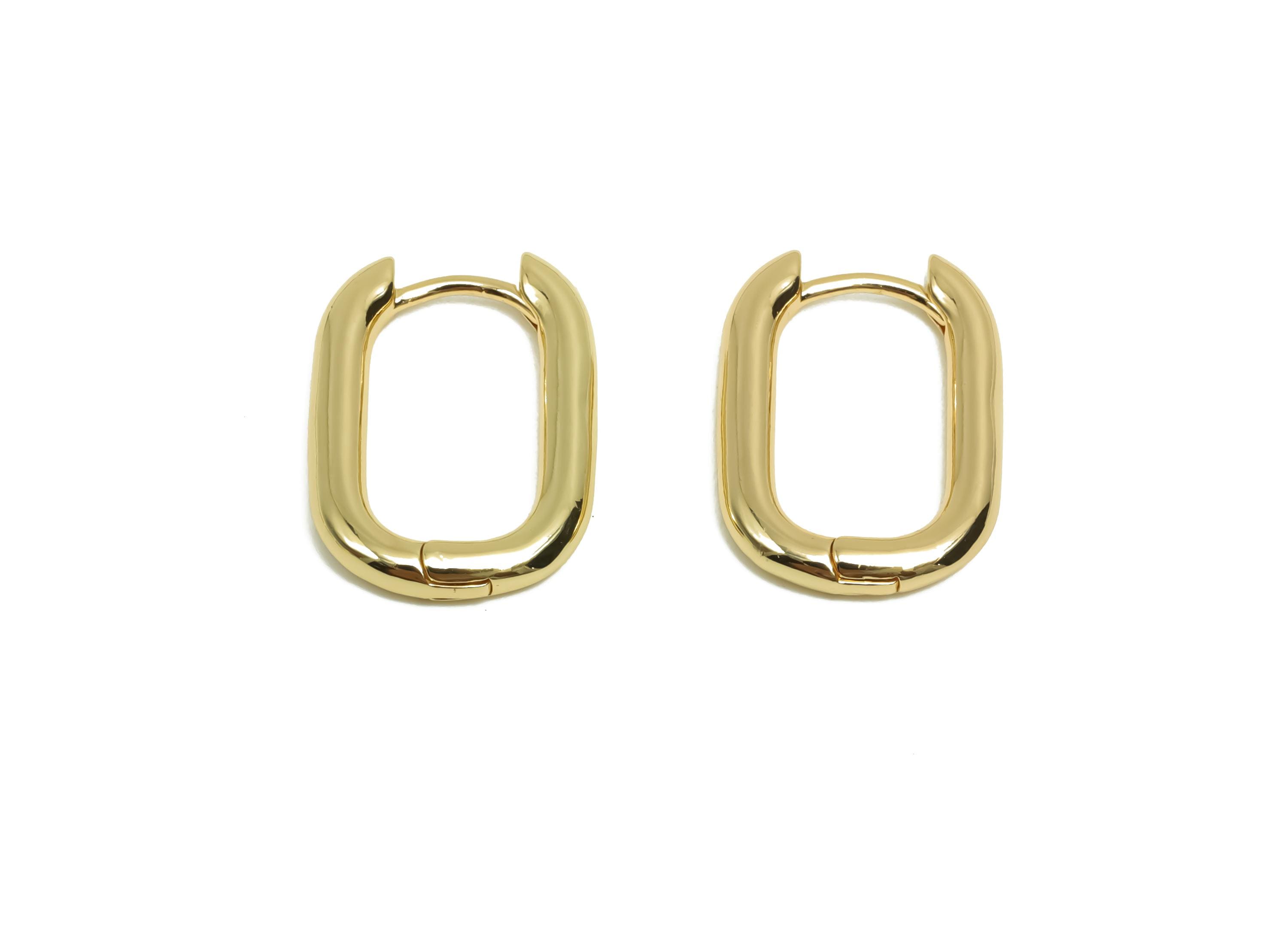 Brass Rectangle Hoop Earring - Brass Huggie Hoop Earring - Oval Rectangle Clasp Hoop Earring - 18K Real Gold Plating - 21x14.9x2mm - RGP8118 - DOMEDBAZAAR