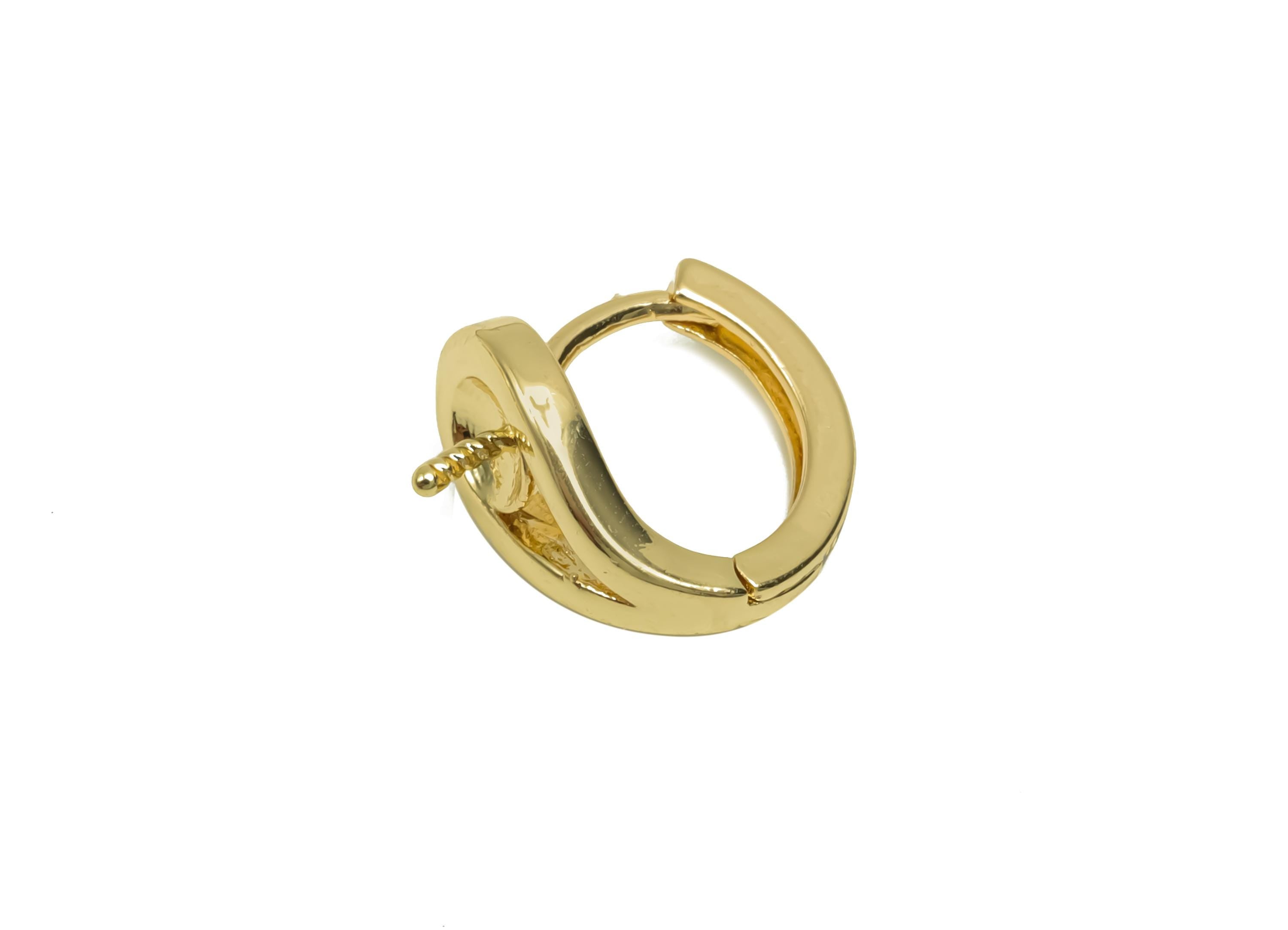 Brass Hoop Earring - Brass Huggie Hoop Earring - Brass Clasp Hoop Earring For Pearl - 18K Real Gold Plating - 14.7x12.2x7.24mm - RGP8129 - DOMEDBAZAAR