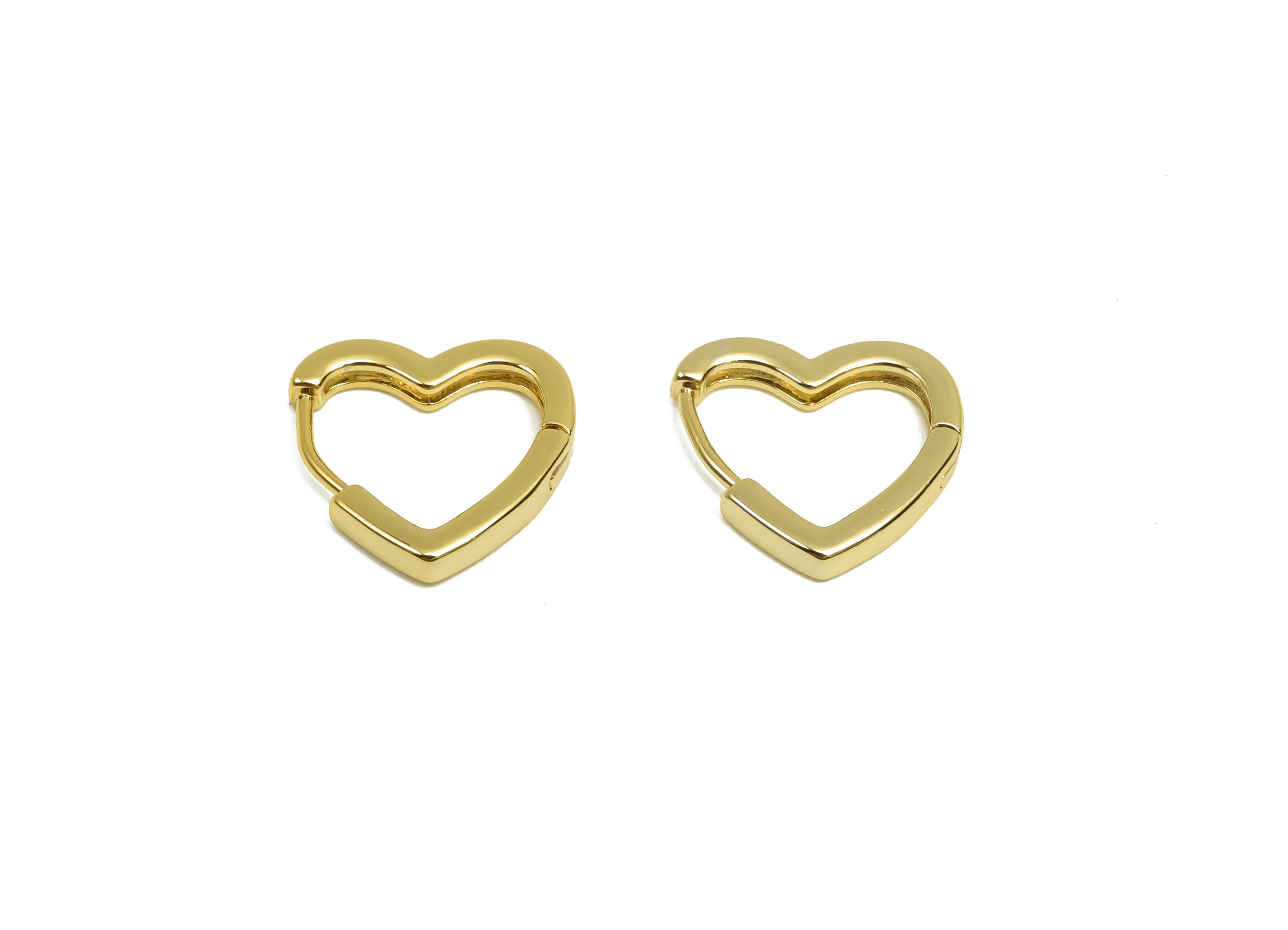 Brass Heart Hoop Earring - Brass Huggie Hoop Earring - Brass Heart Clasp Hoop Earring - 18K Real Gold Plating - 13.7x13.5x1.49mm - RGP8116 - DOMEDBAZAAR