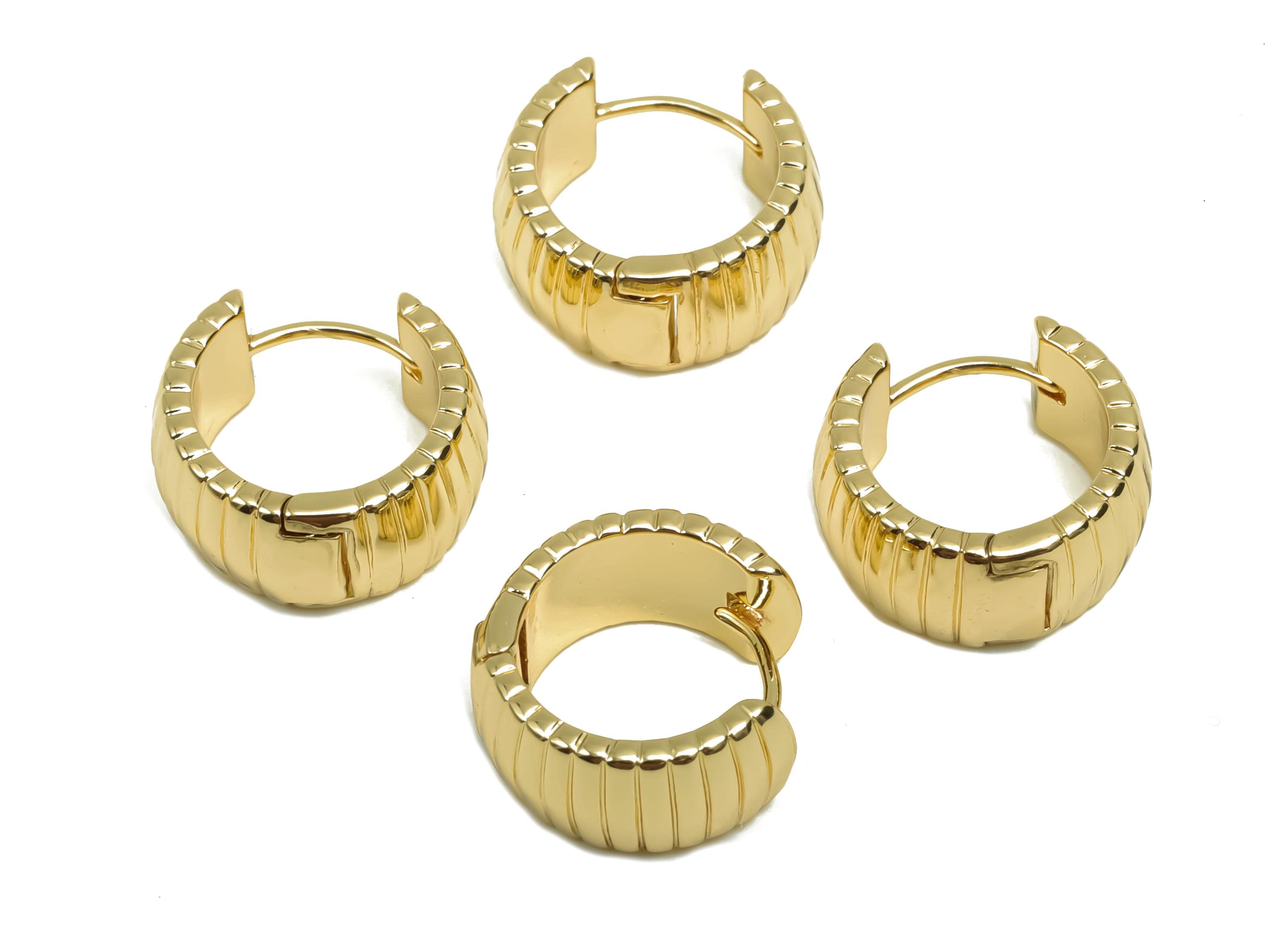 Brass Wide Hoop Earring - Brass Huggie Hoop Earring - Brass Textured Clasp Hoop Earring - 18K Real Gold Plating - 15.6x14x2.03mm - RGP8117 - DOMEDBAZAAR