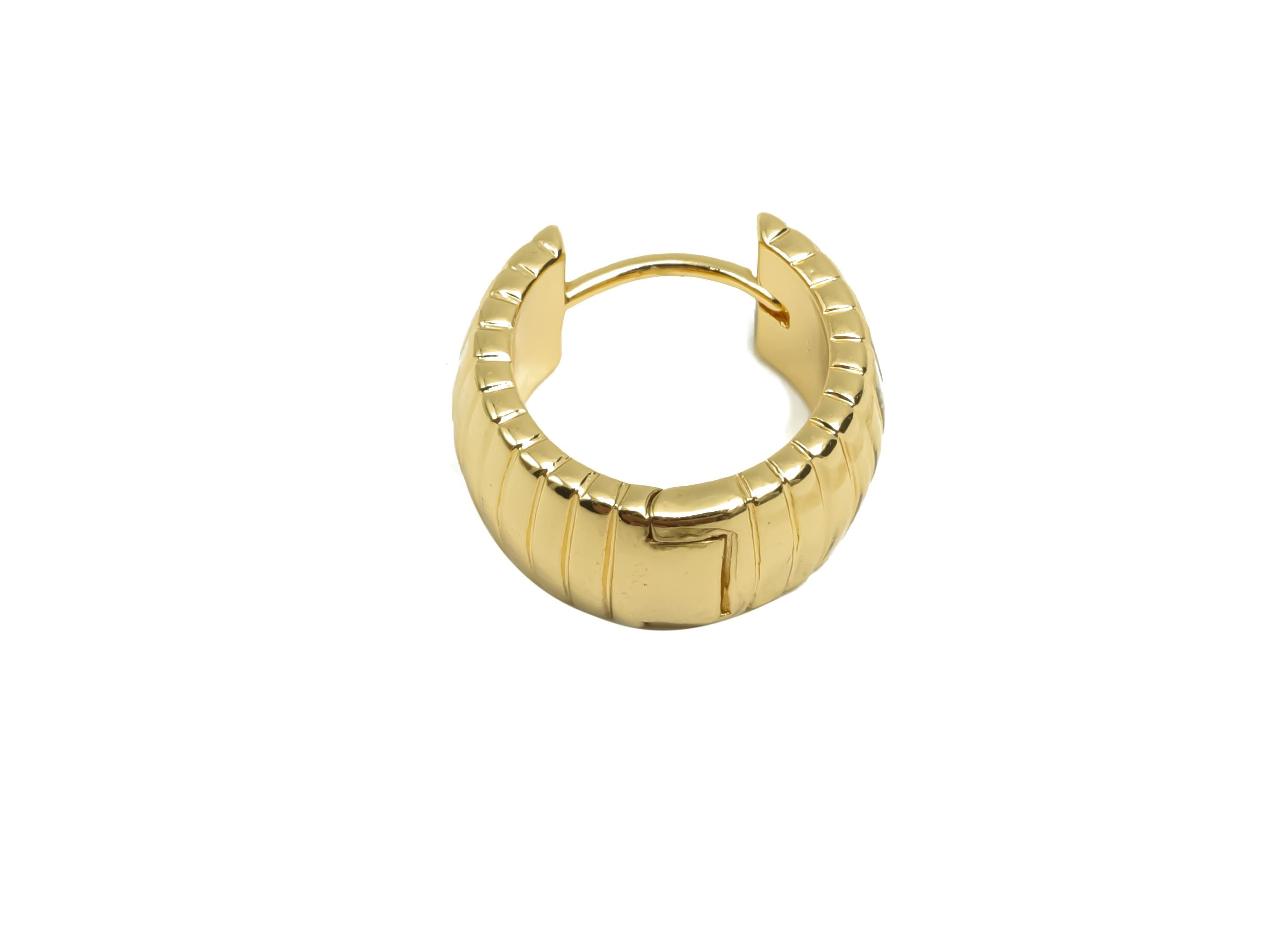 Brass Wide Hoop Earring - Brass Huggie Hoop Earring - Brass Textured Clasp Hoop Earring - 18K Real Gold Plating - 15.6x14x2.03mm - RGP8117 - DOMEDBAZAAR