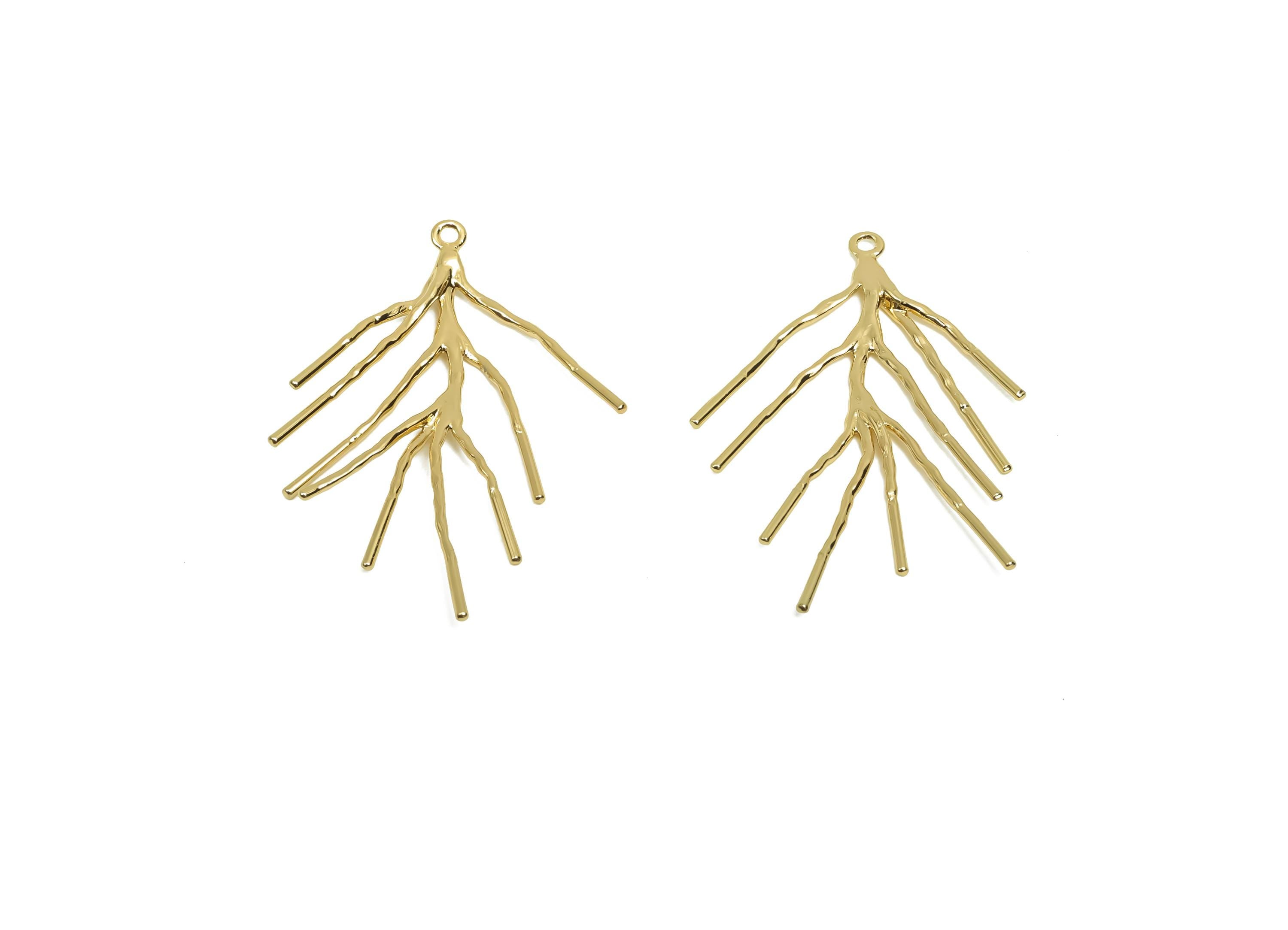 Brass Tree Earring Charm - Brass Branch Earring Charm - Botanical Pendant - Branch Earring Charm - 18K Real Gold Plating - 41x25x2mm-RGP8127 - DOMEDBAZAAR