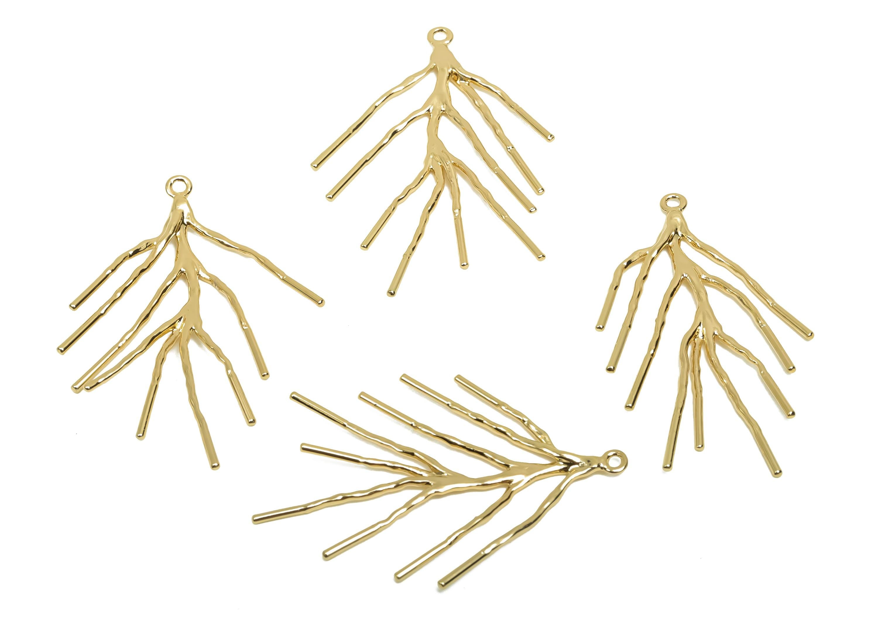 Brass Tree Earring Charm - Brass Branch Earring Charm - Botanical Pendant - Branch Earring Charm - 18K Real Gold Plating - 41x25x2mm-RGP8127 - DOMEDBAZAAR