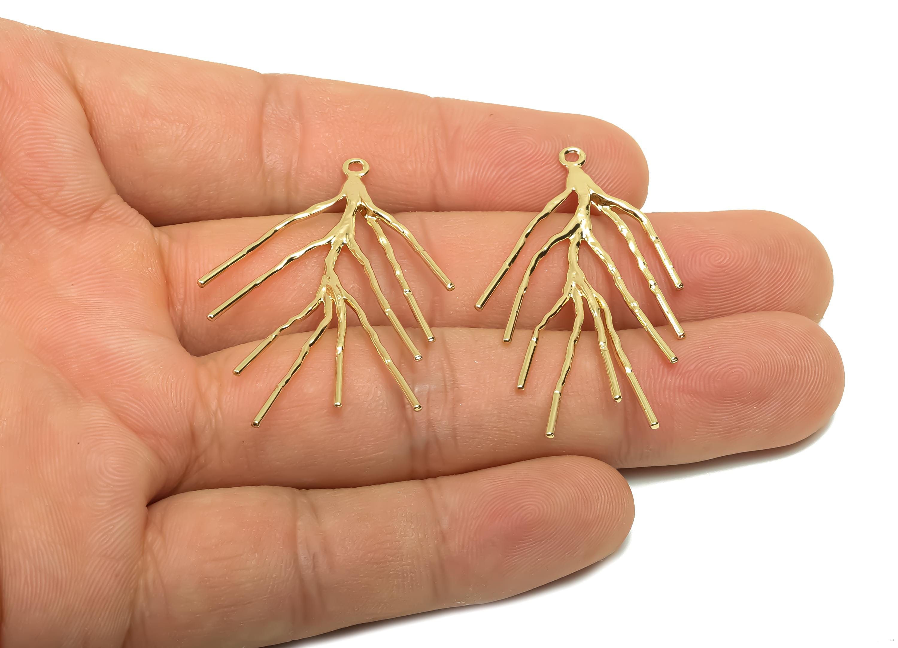 Brass Tree Earring Charm - Brass Branch Earring Charm - Botanical Pendant - Branch Earring Charm - 18K Real Gold Plating - 41x25x2mm-RGP8127 - DOMEDBAZAAR