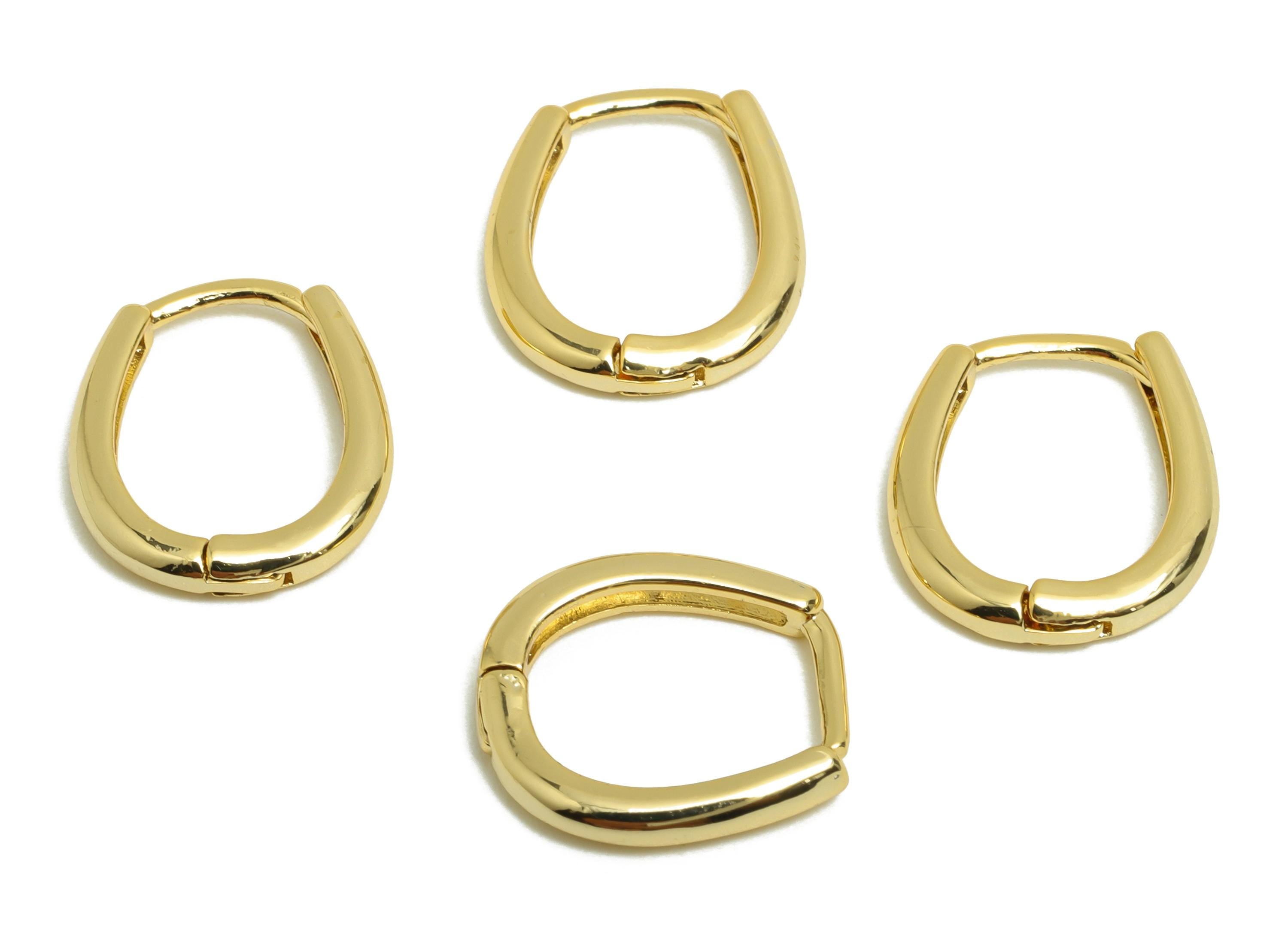 Brass Oval Hoop Earring - Gold Huggie Earring for Girl's - Minimalist Daily Wear Earring - 18K Real Gold Plating - 14.1x12.2x2.2mm - RGP8556 - DOMEDBAZAAR