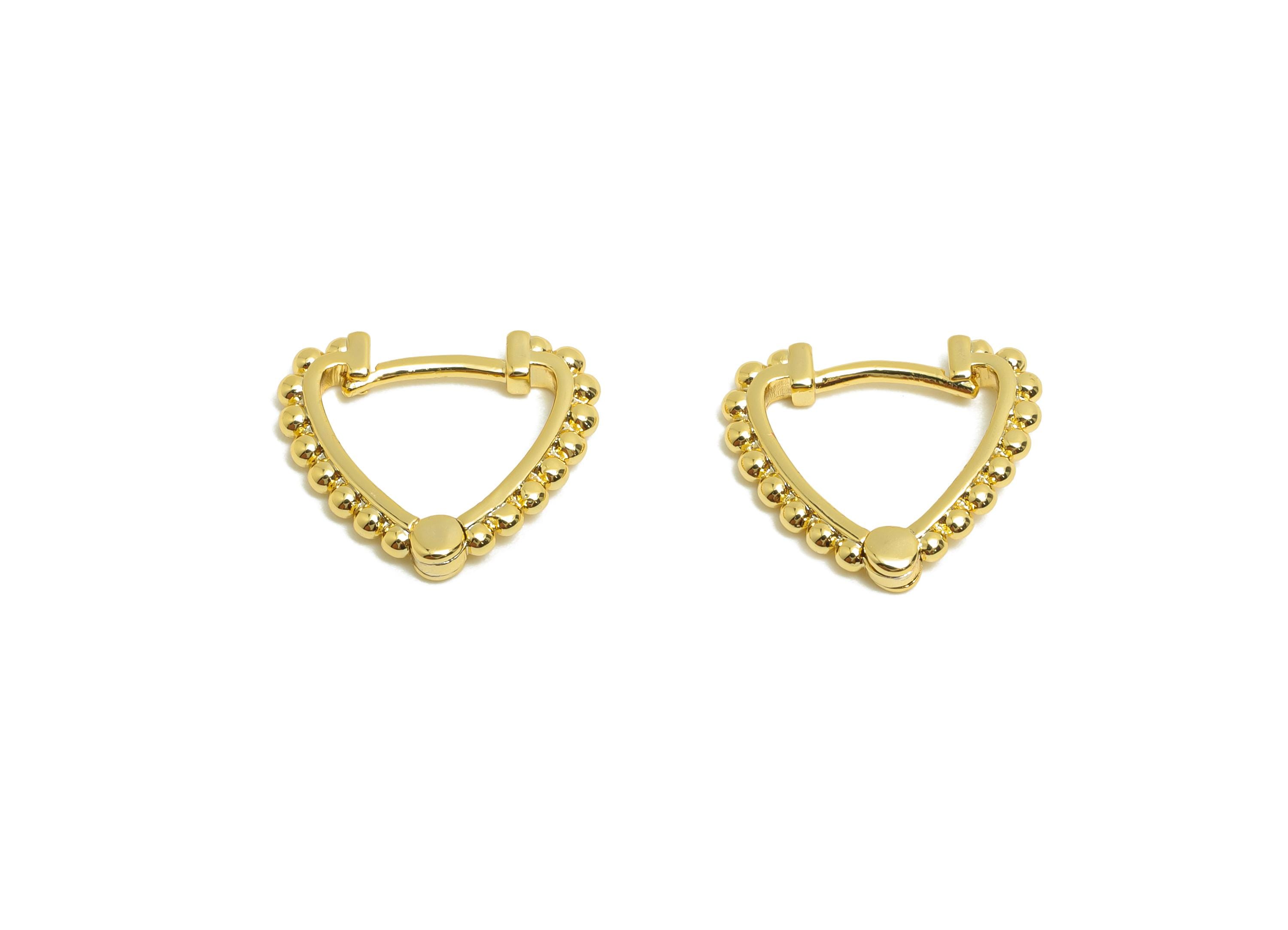 Brass Heart Hoop Earring - Gold Huggie Earring for Girl's - Beads Valentine's Day Earring - 18K Real Gold Plated - 13.2x11.8x1.7mm - RGP8557 - DOMEDBAZAAR