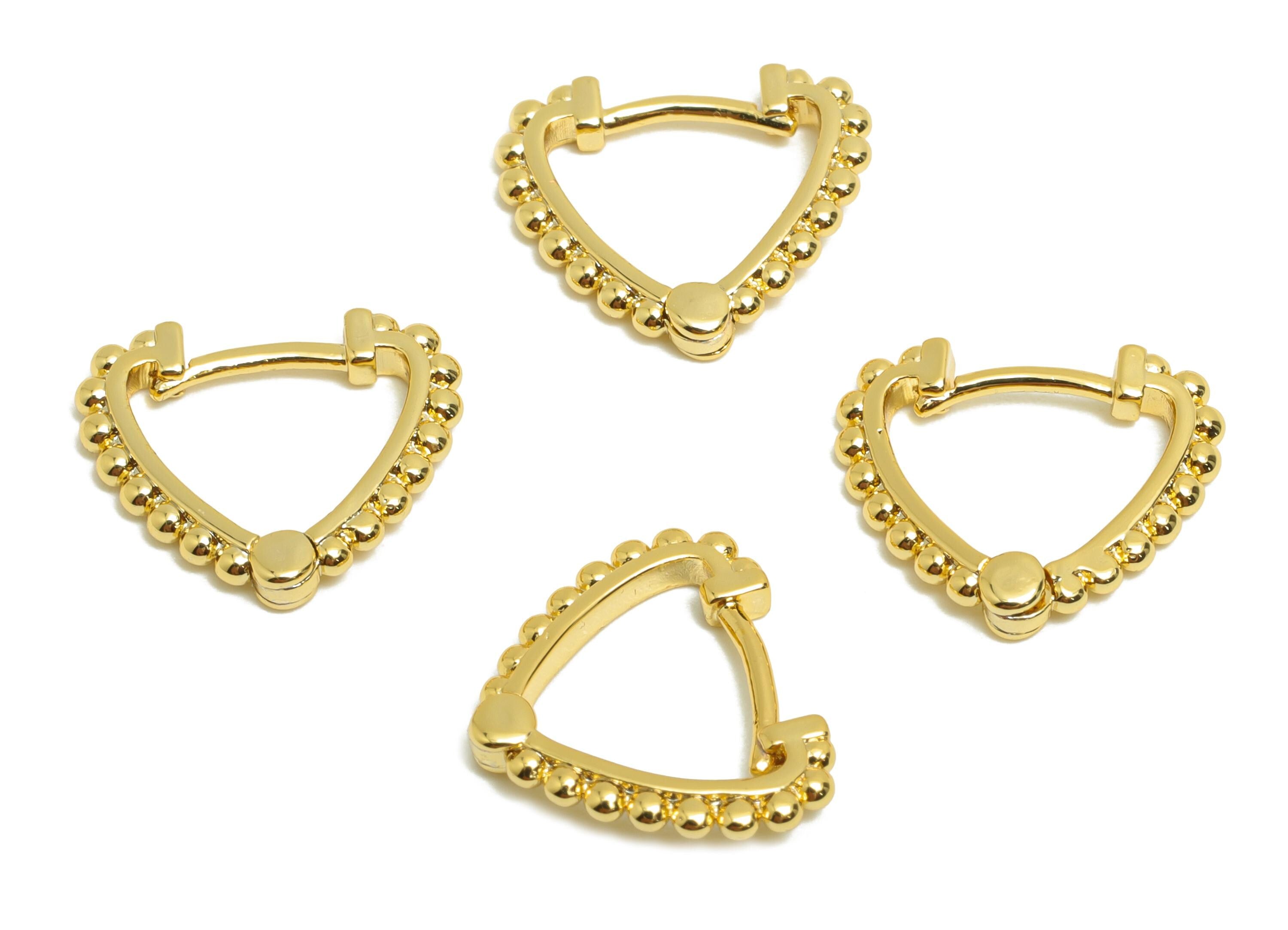 Brass Heart Hoop Earring - Gold Huggie Earring for Girl's - Beads Valentine's Day Earring - 18K Real Gold Plated - 13.2x11.8x1.7mm - RGP8557 - DOMEDBAZAAR