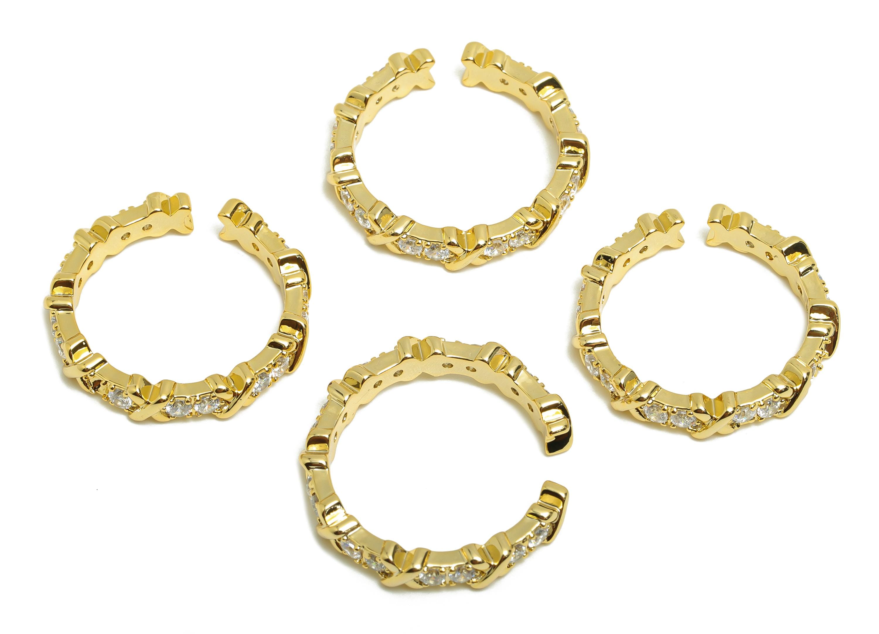 Brass Adjustable Ring - Gold Textured Circle Ring for Women - Zircon Hoop Adjustable Ring - 18K Real Gold Plating - 24.2x24x4.2mm - RGP8563 - DOMEDBAZAAR