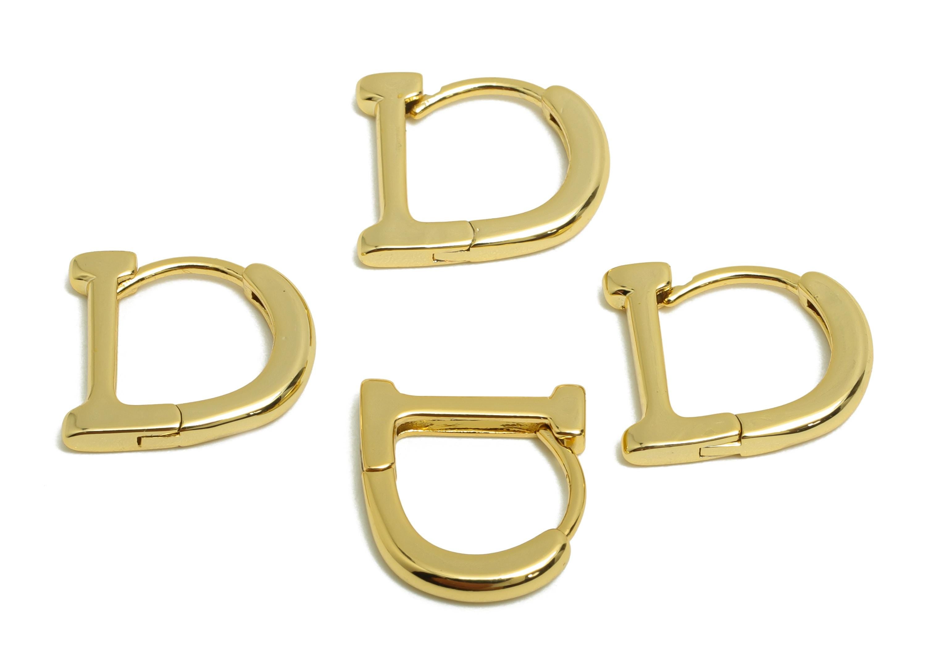 Brass D Huggie Earring - Gold Hoop Earring for Girl's - Minimalist D Daily Wear Earring - 18K Real Gold Plating - 13.4x12.1x2.12mm - RGP8565 - DOMEDBAZAAR