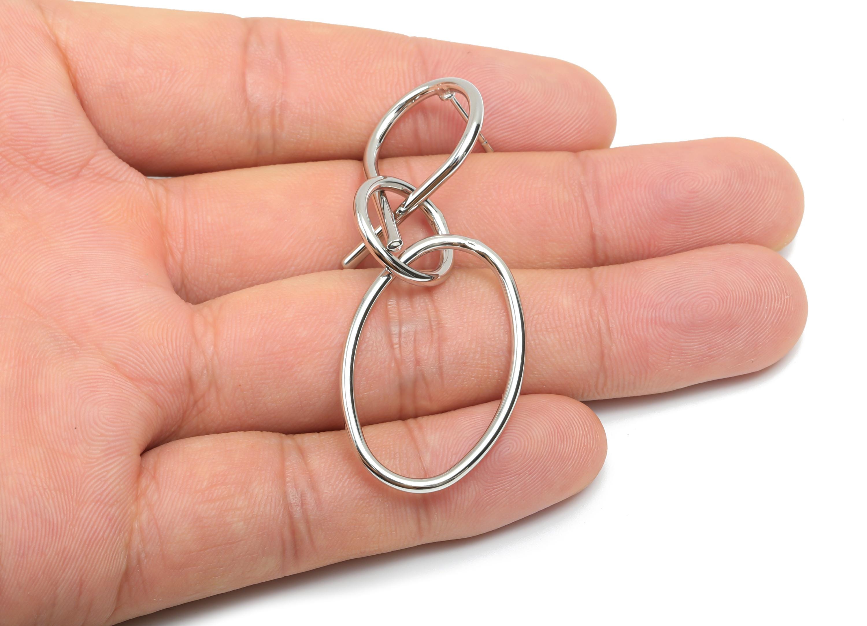 Brass Dangle Earring Post - Brass Oval Earring Post - Brass Geometry Earring Post - 18K Real White Gold Plating - 62x20x1.91mm - RGP8102 - DOMEDBAZAAR