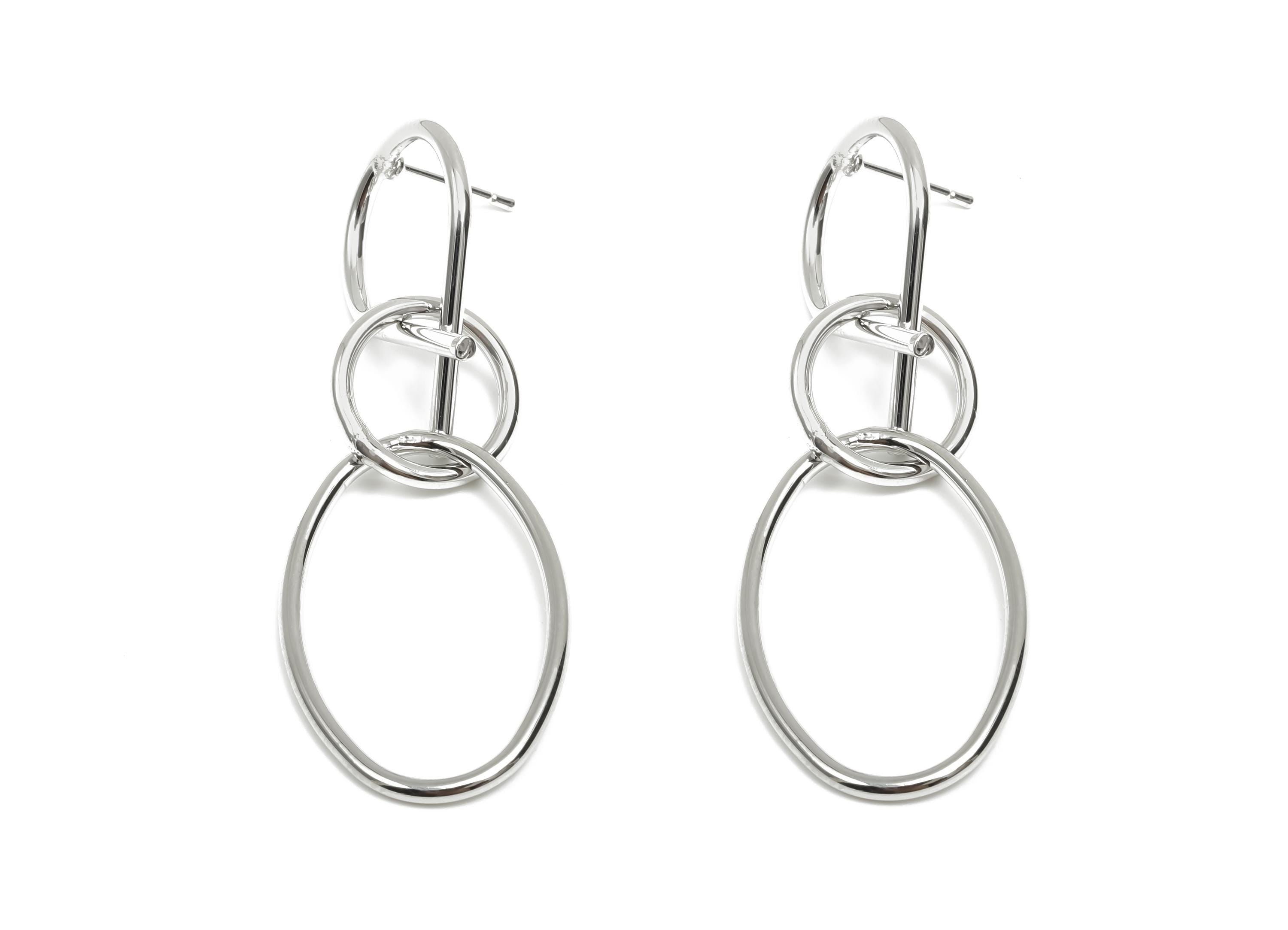 Brass Dangle Earring Post - Brass Oval Earring Post - Brass Geometry Earring Post - 18K Real White Gold Plating - 62x20x1.91mm - RGP8102 - DOMEDBAZAAR