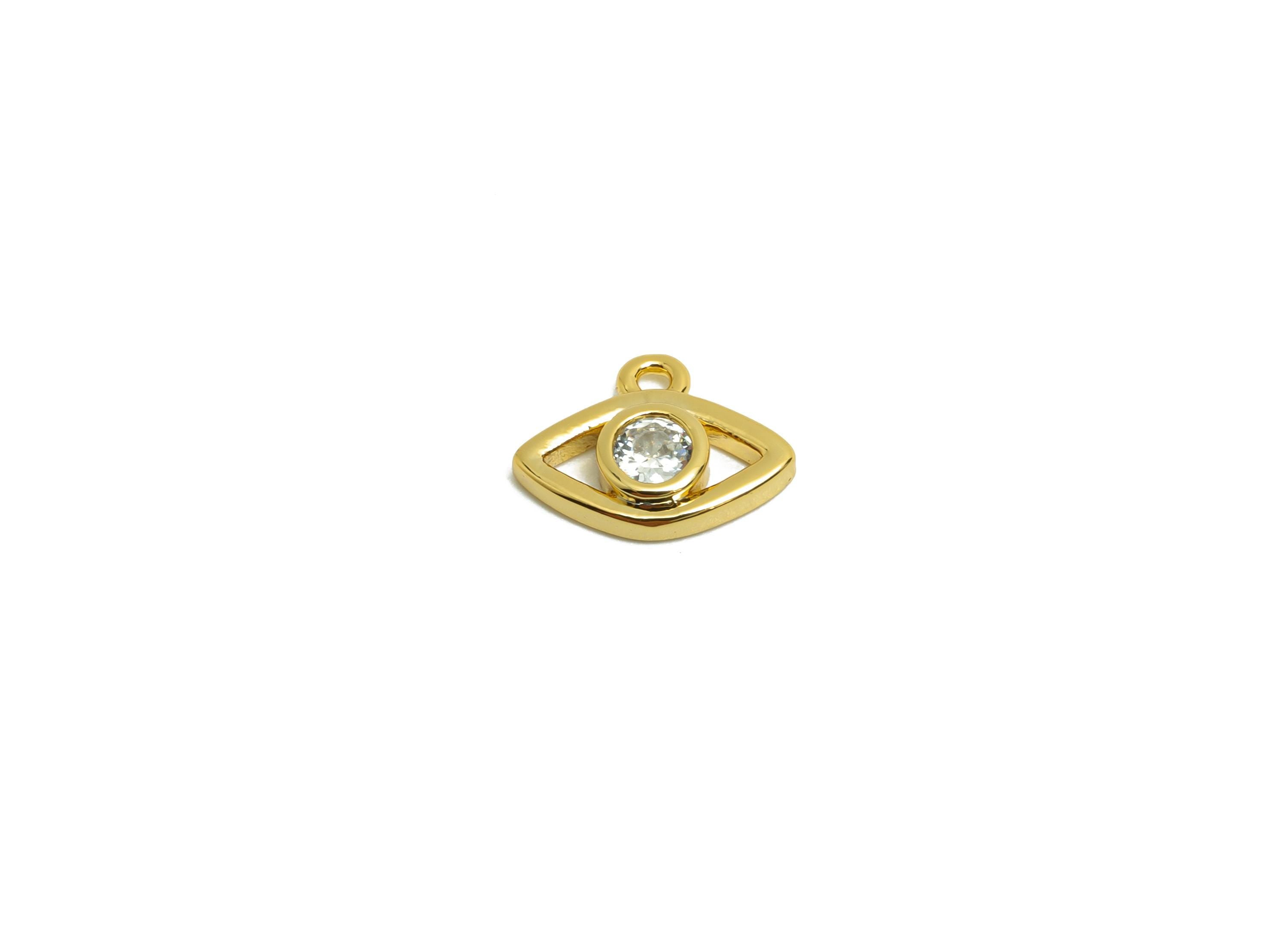 Brass Eye Earring Charm - Gold Marquise Charm for Bracelet - Mini Zircon Pendant with Loop - 18K Real Gold Plating - 9.9x7.5x1.9mm - RGP8569 - DOMEDBAZAAR