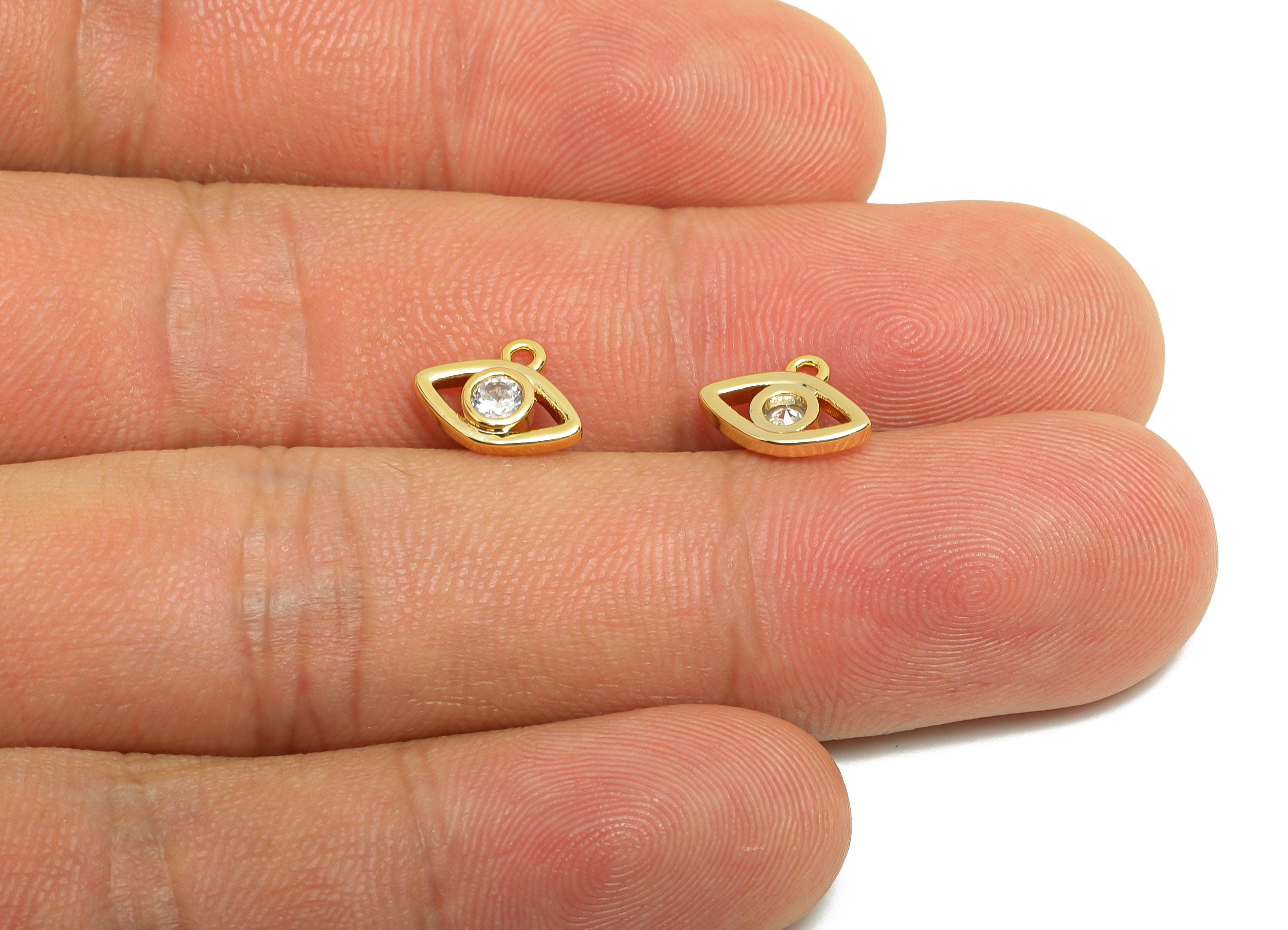 Brass Eye Earring Charm - Gold Marquise Charm for Bracelet - Mini Zircon Pendant with Loop - 18K Real Gold Plating - 9.9x7.5x1.9mm - RGP8569 - DOMEDBAZAAR