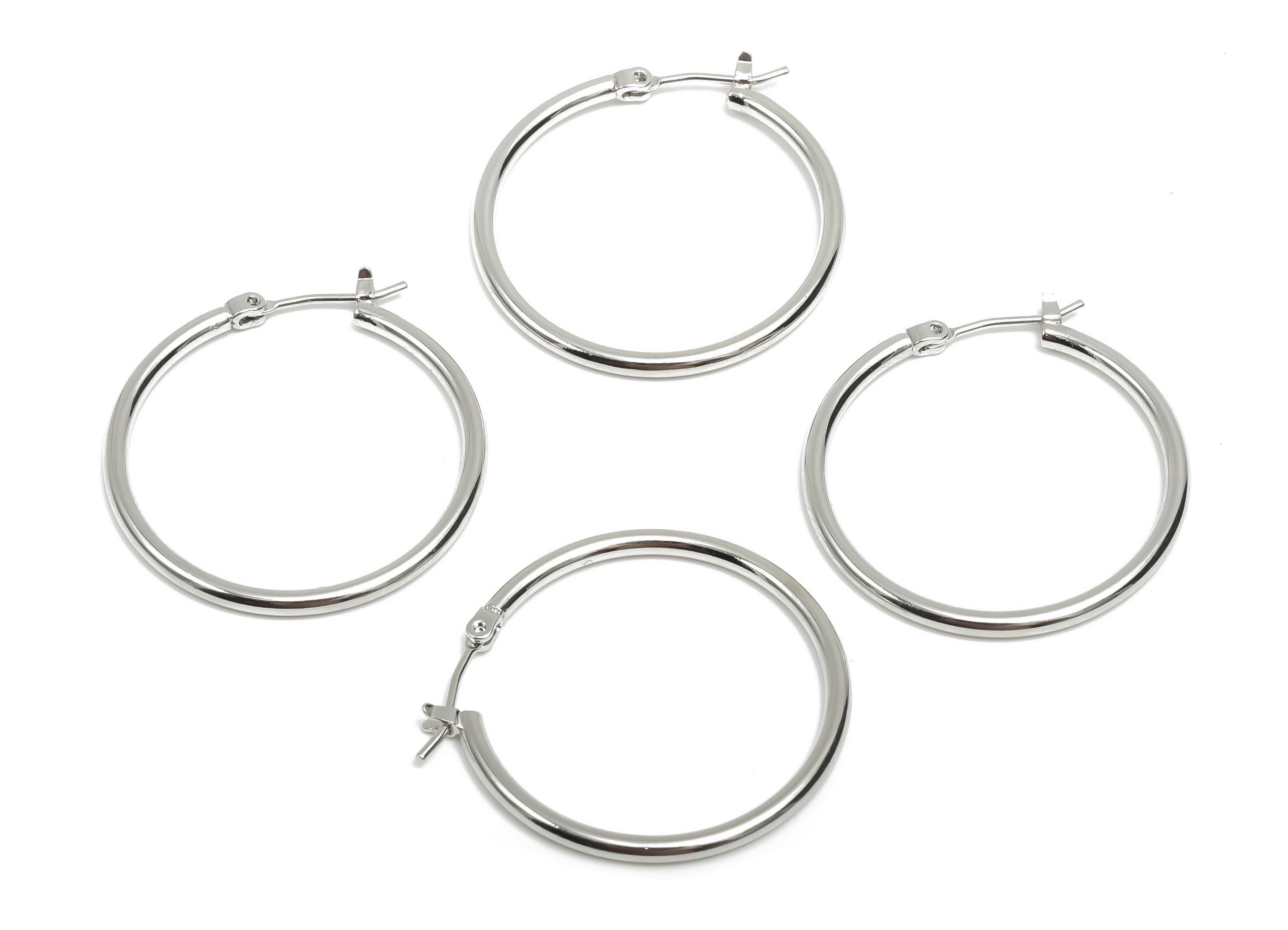 30mm Round Wire Hoop Earring - Brass Hinged Back Earring - Hinged Back Hoop Earring - 18K Real White Gold Plating - 29x29x2mm - RGP8103 - 30 - DOMEDBAZAAR