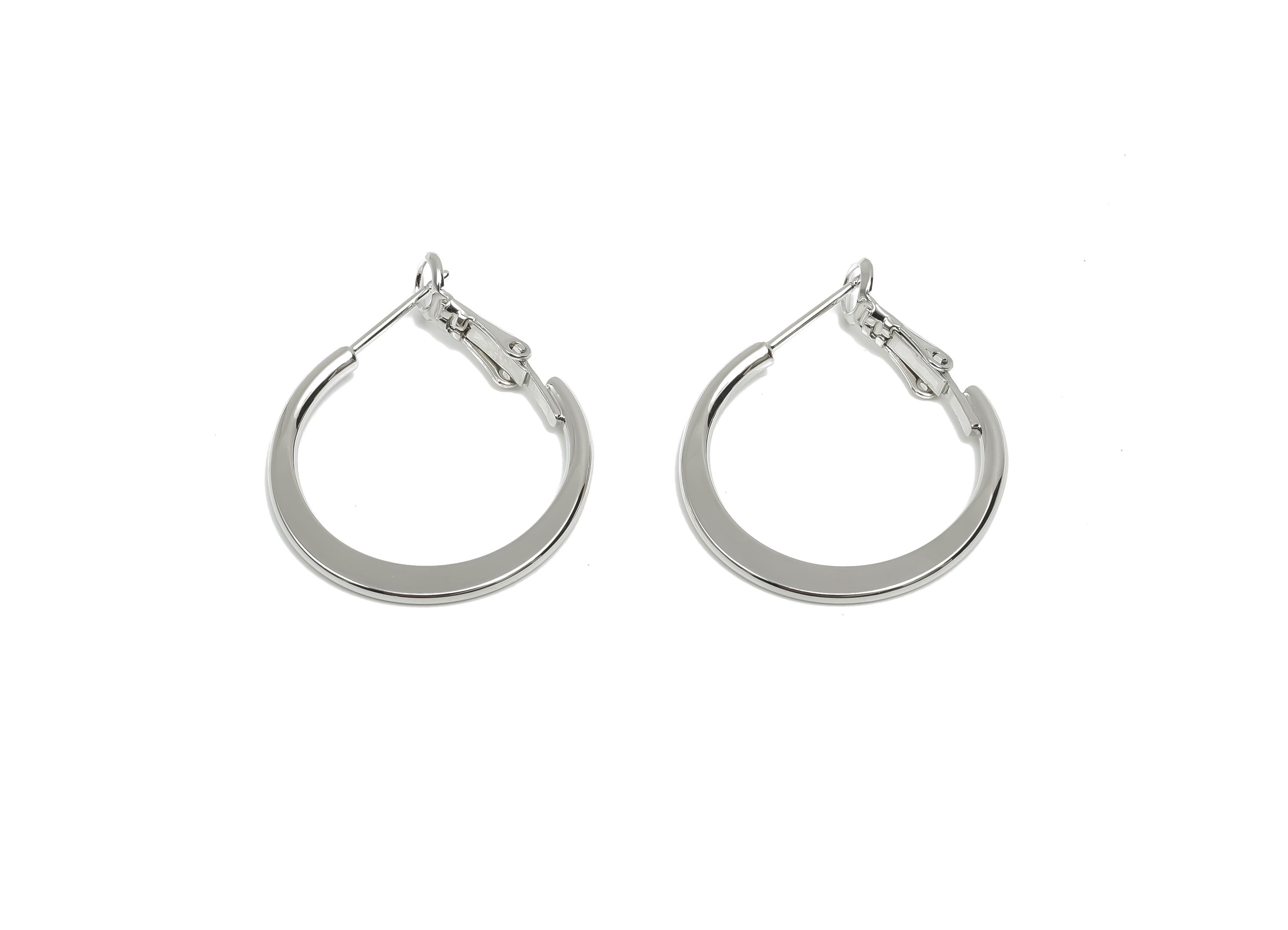 25mm Round Hoop Earring - Brass Hammered Hoop Clasp Earring - Brass Clasp Back Earring - 18K Real White Gold Plating - 24x24x1mm -RGP8104-25 - DOMEDBAZAAR