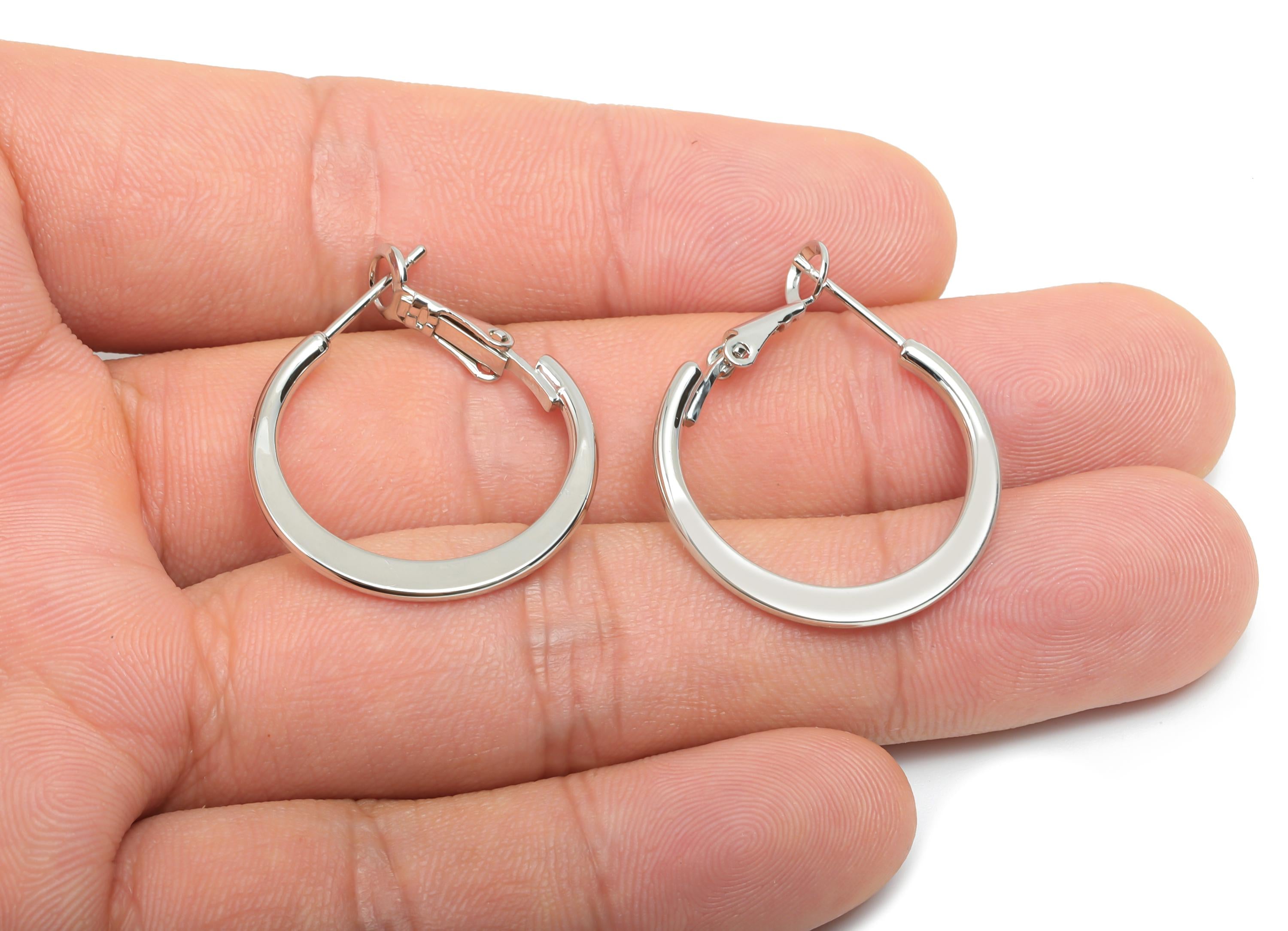 25mm Round Hoop Earring - Brass Hammered Hoop Clasp Earring - Brass Clasp Back Earring - 18K Real White Gold Plating - 24x24x1mm -RGP8104-25 - DOMEDBAZAAR