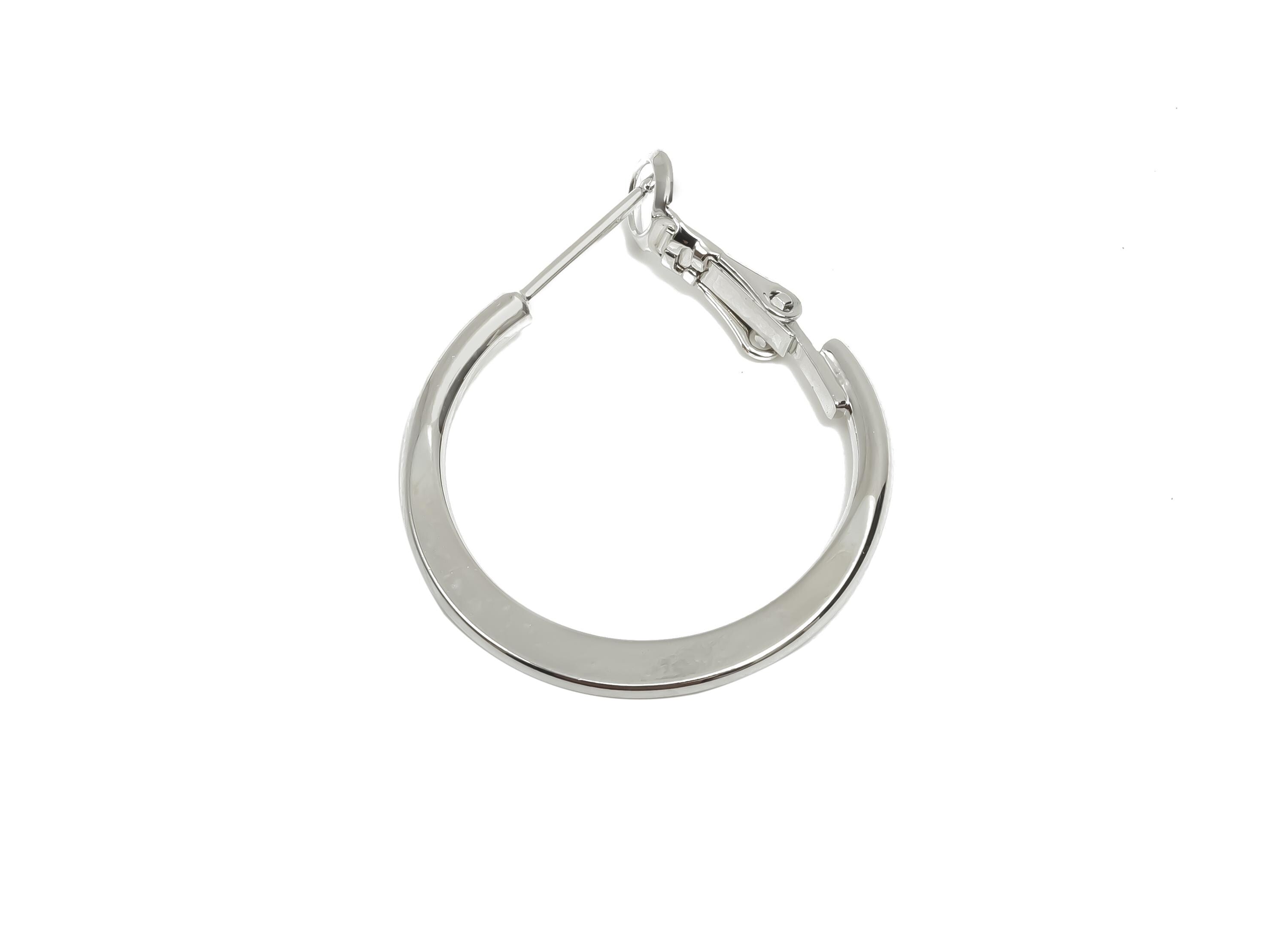 25mm Round Hoop Earring - Brass Hammered Hoop Clasp Earring - Brass Clasp Back Earring - 18K Real White Gold Plating - 24x24x1mm -RGP8104-25 - DOMEDBAZAAR