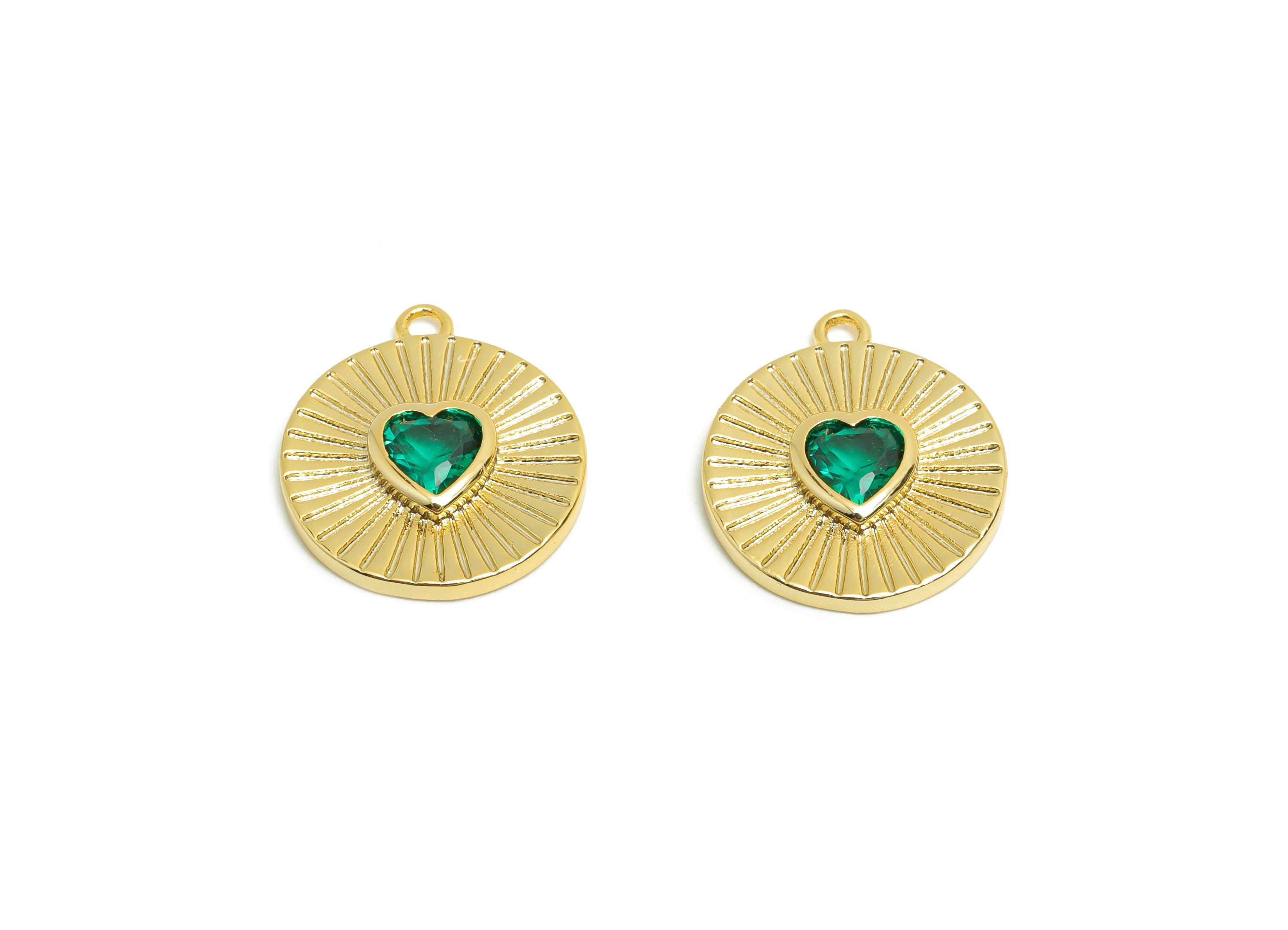 Brass Round Earring Charm - Gold Textured Heart Charm - Zircon Valentine's Day Pendant - 18K Real Gold Plating - 17.2x14.8x2.99mm - RGP8570 - DOMEDBAZAAR