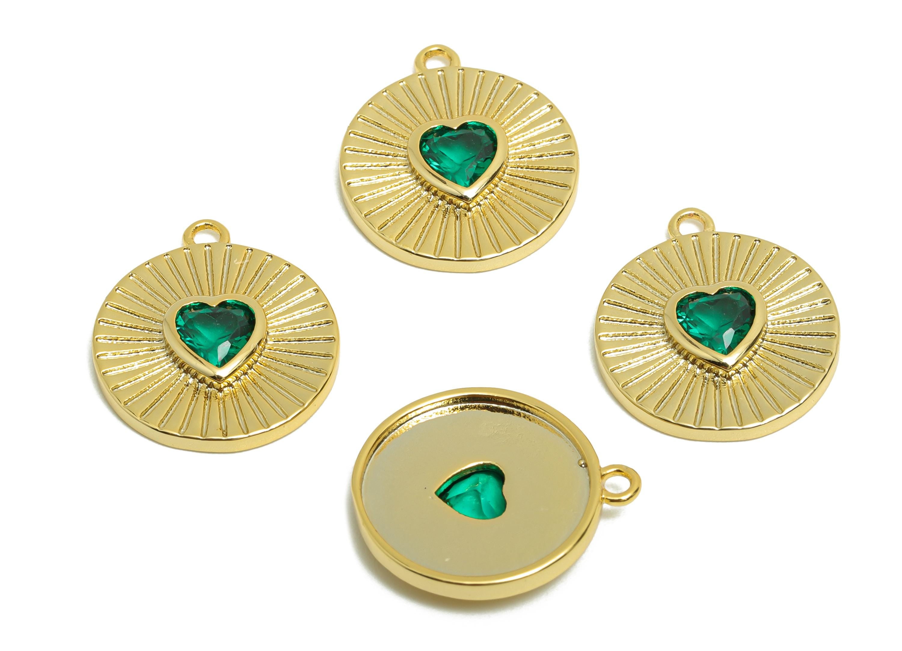 Brass Round Earring Charm - Gold Textured Heart Charm - Zircon Valentine's Day Pendant - 18K Real Gold Plating - 17.2x14.8x2.99mm - RGP8570 - DOMEDBAZAAR