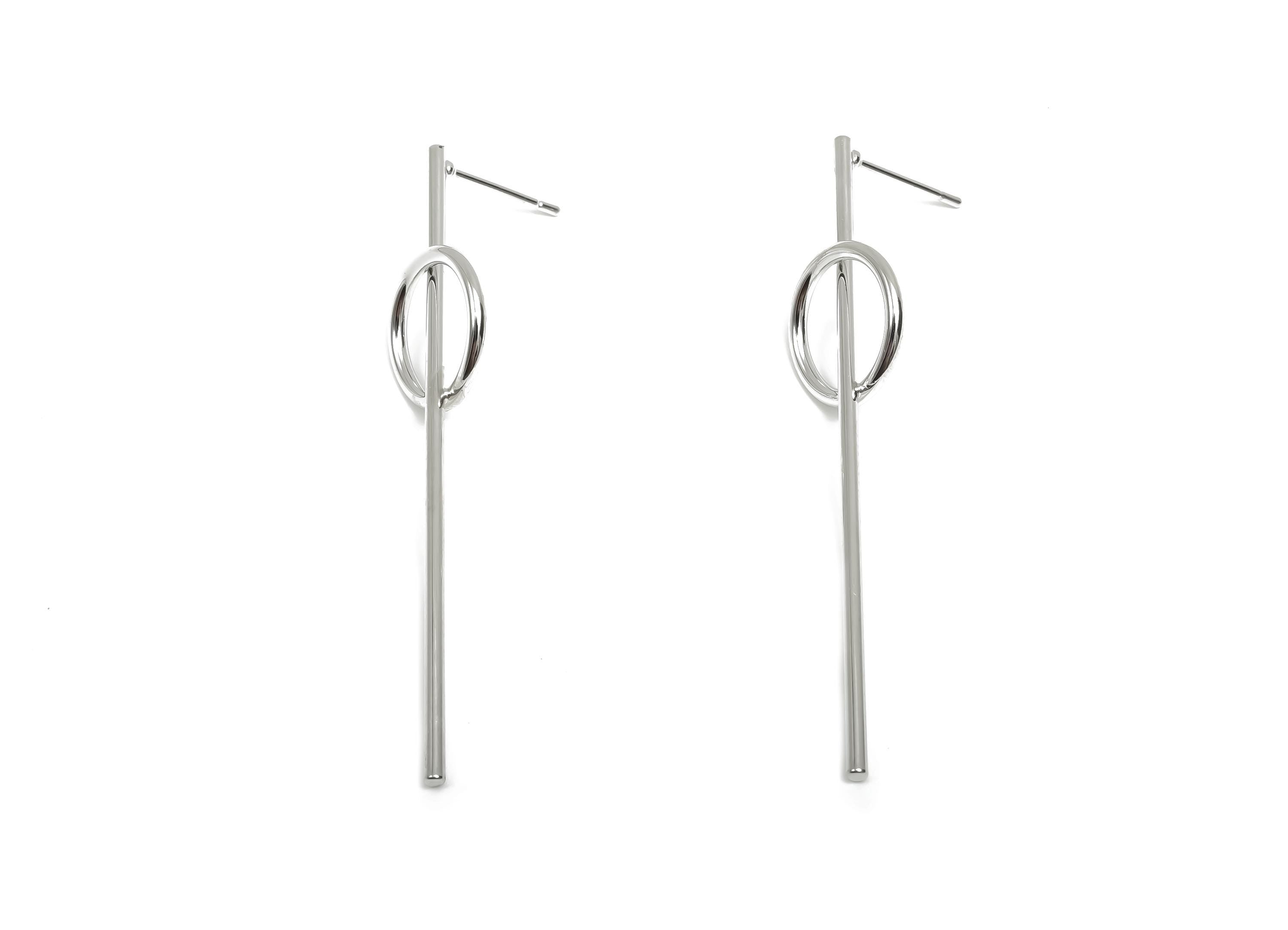 Brass Round Earring Post - Brass Stick Earring Post - Brass Geometry Earring Post - 18K Real White Gold Plating - 56x13x1.31mm - RGP8094 - DOMEDBAZAAR