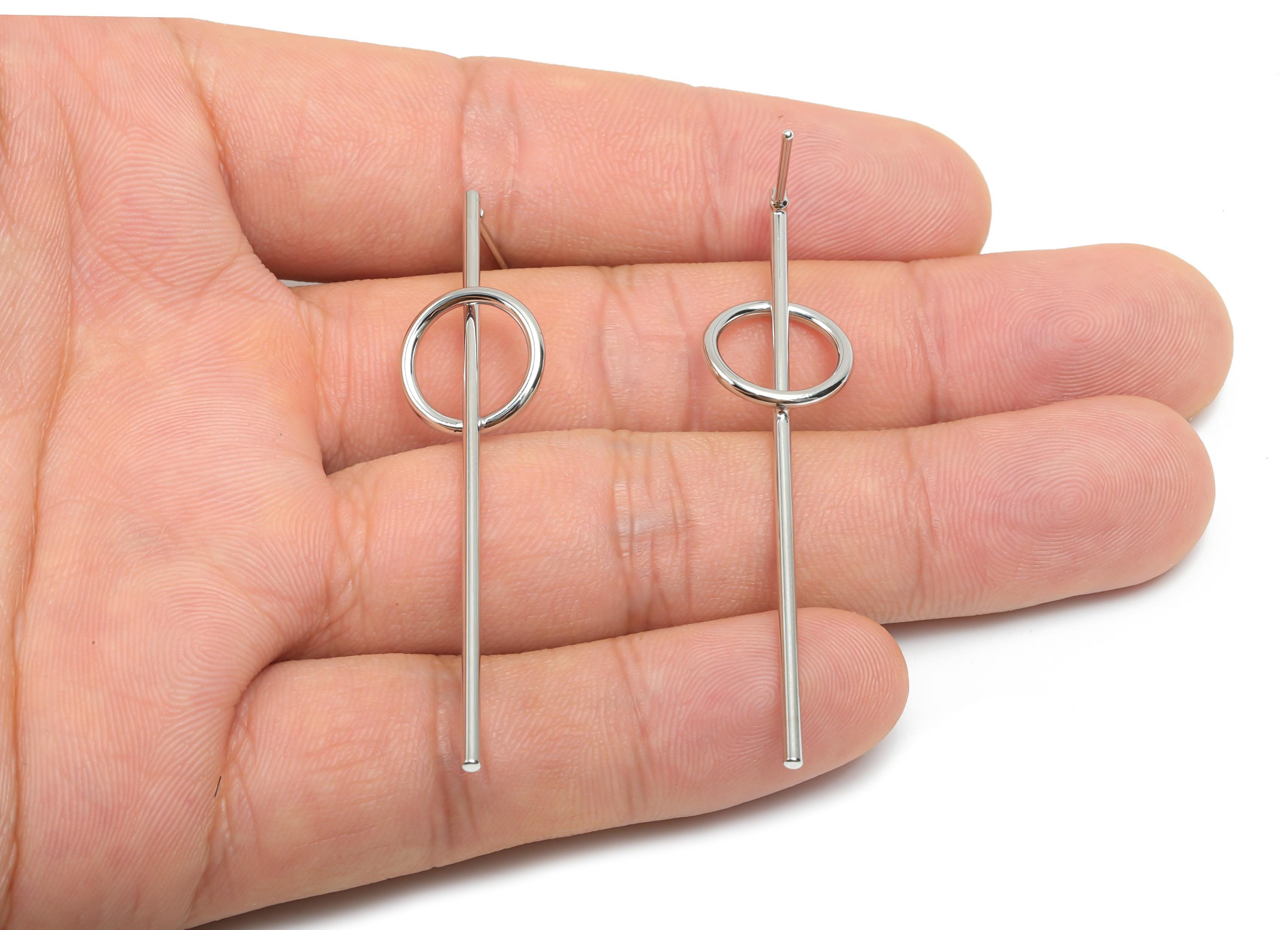 Brass Round Earring Post - Brass Stick Earring Post - Brass Geometry Earring Post - 18K Real White Gold Plating - 56x13x1.31mm - RGP8094 - DOMEDBAZAAR