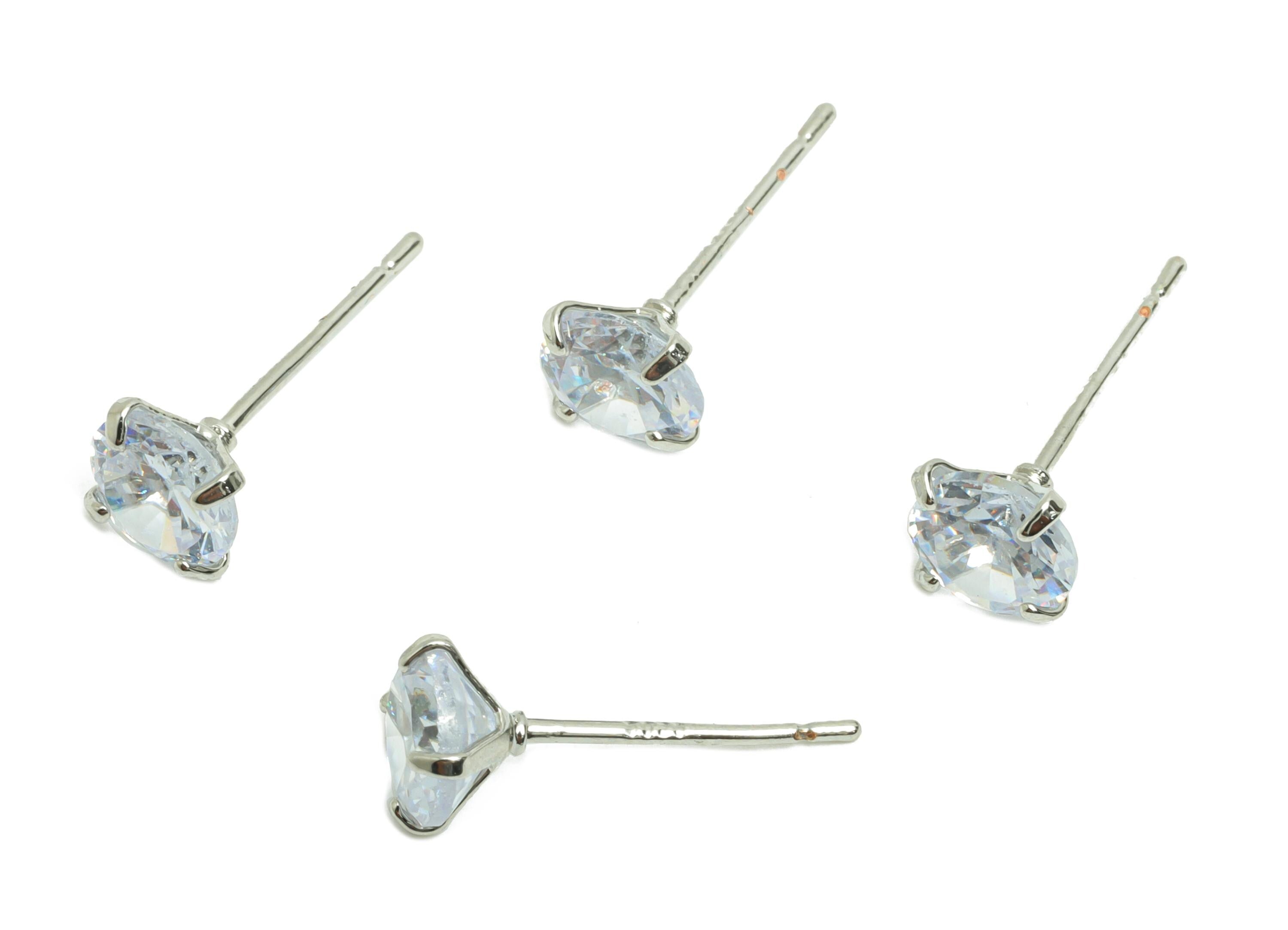 Brass Mini Zircon Earring - 6mm Tiny Earring Post for Girls - White Daily Wear Stud Earring - 18K Real Gold Plating - 16x6x3.5mm - RGP8571-6 - DOMEDBAZAAR